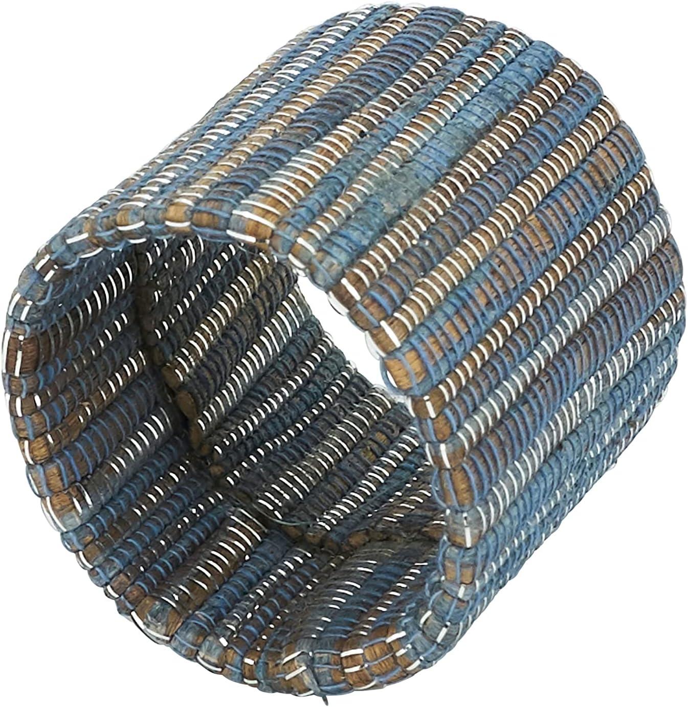 Saro Lifestyle Napkin Rings With Shimmering Woven Nubby Design (Set of 4), Blue-Grey, 1.5"