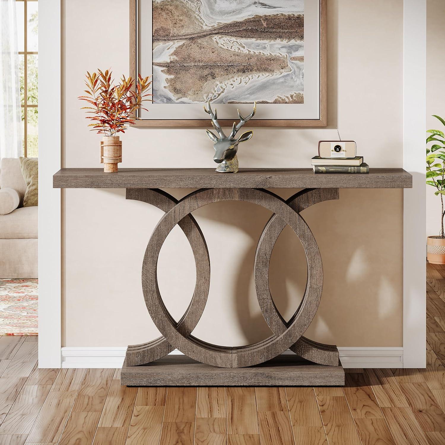 Farmhouse Console Sofa Table, 55 Inches Entryway Hallway Foyer Table White