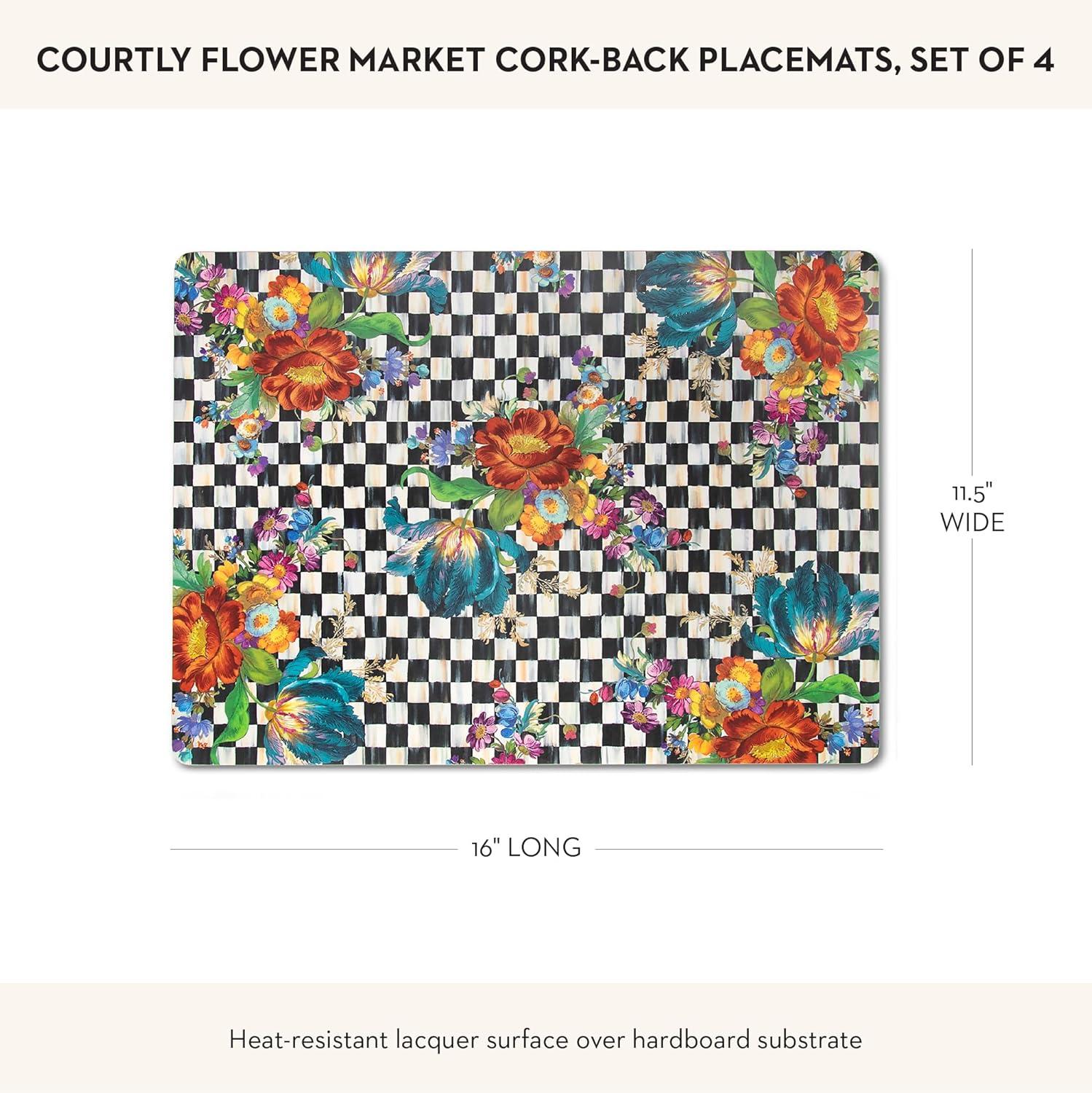 Courtly Flower Market Cork-Back Hardboard Placemats Set of 4