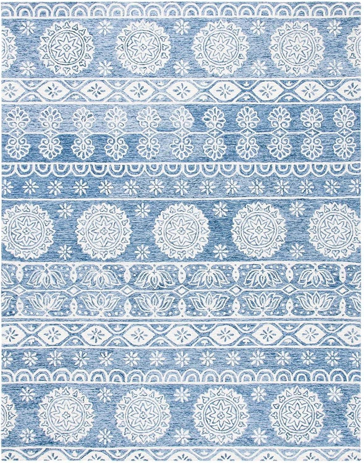 Elegance Blue & Ivory Hand-Tufted Wool Rectangular Rug