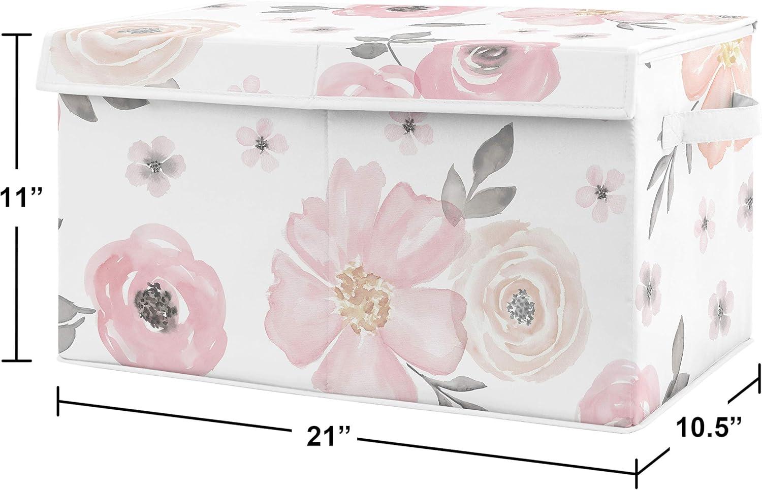 Sweet Jojo Designs Fabric Storage Toy Bin Watercolor Floral Pink and Grey