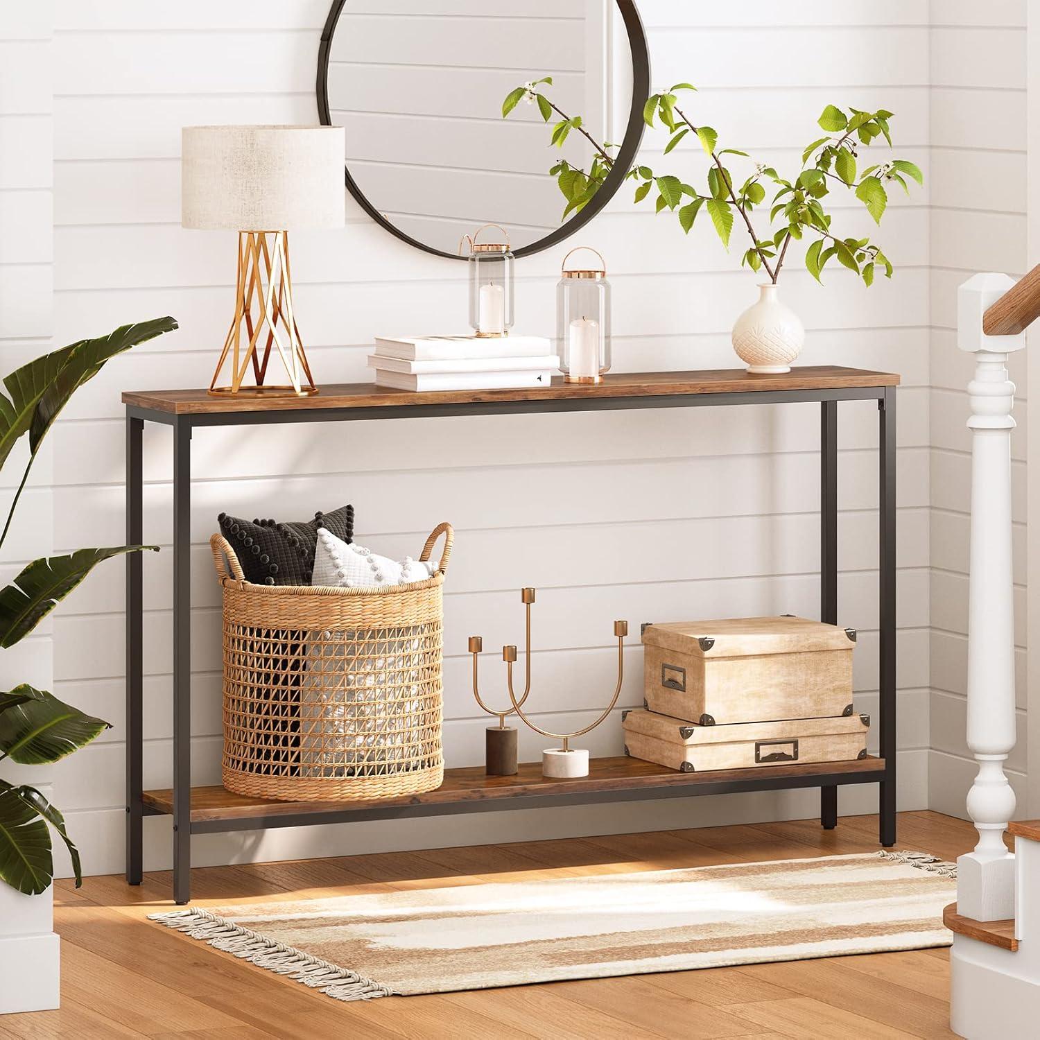 HOOBRO Console Table 47.2" Narrow Skinny Table Industrial Entryway Living Room Hallway BF20XG01G1