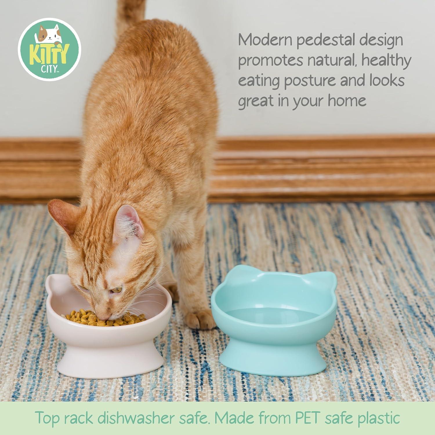 Pastel Cat Ears Elevated Pet Bowls Set