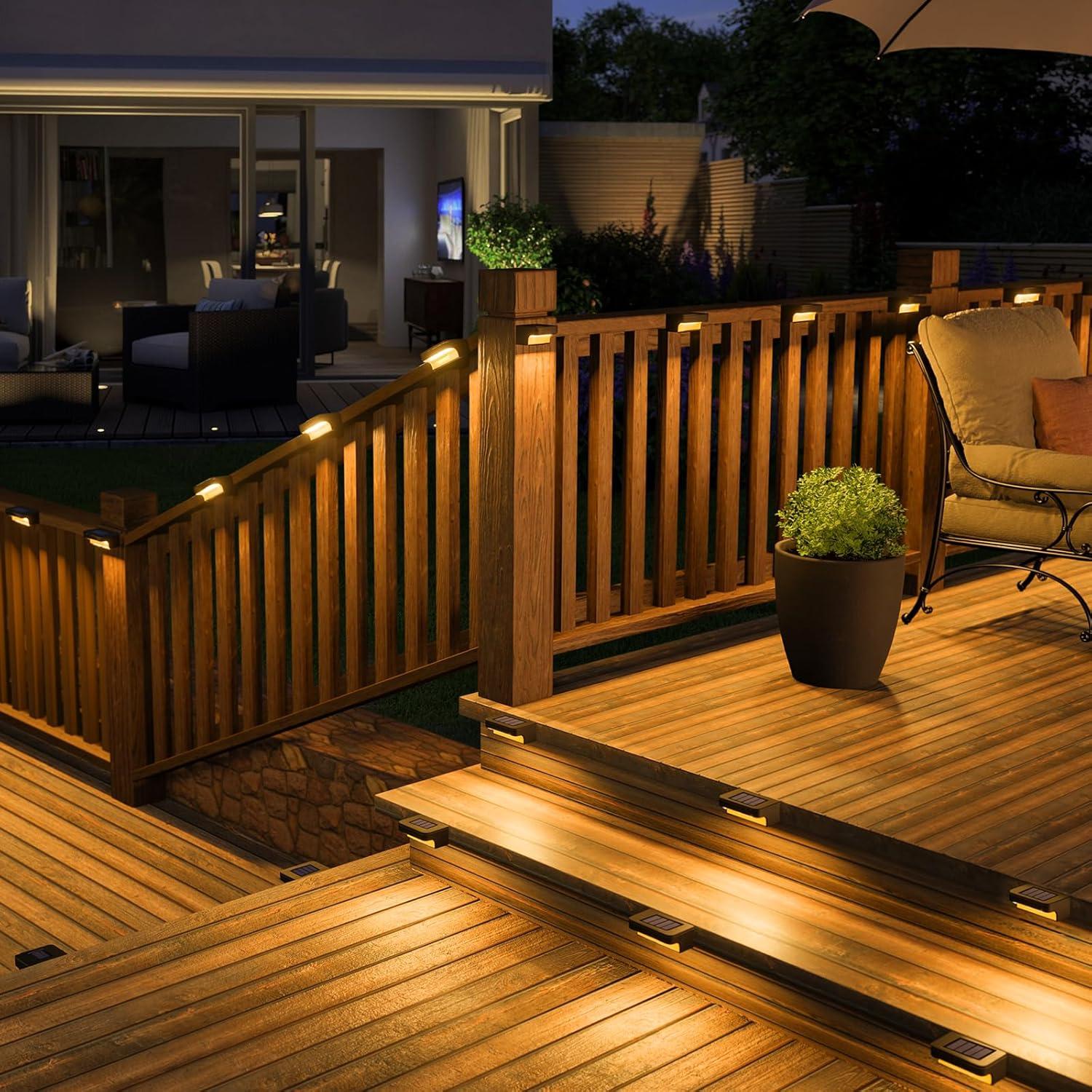 Warm White LED Solar Deck and Step Lights Multipack