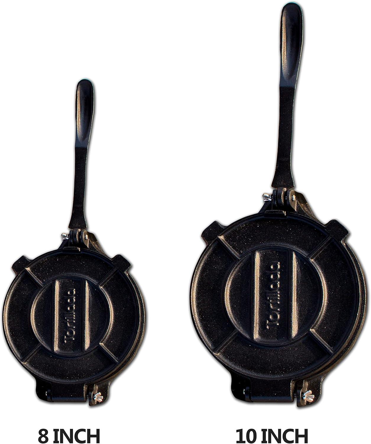 Tortillada – 10 inch Tortilla Press + Parchment Paper (100 pcs) - Pre-Seasoned Cast Iron with Recipes E-Book