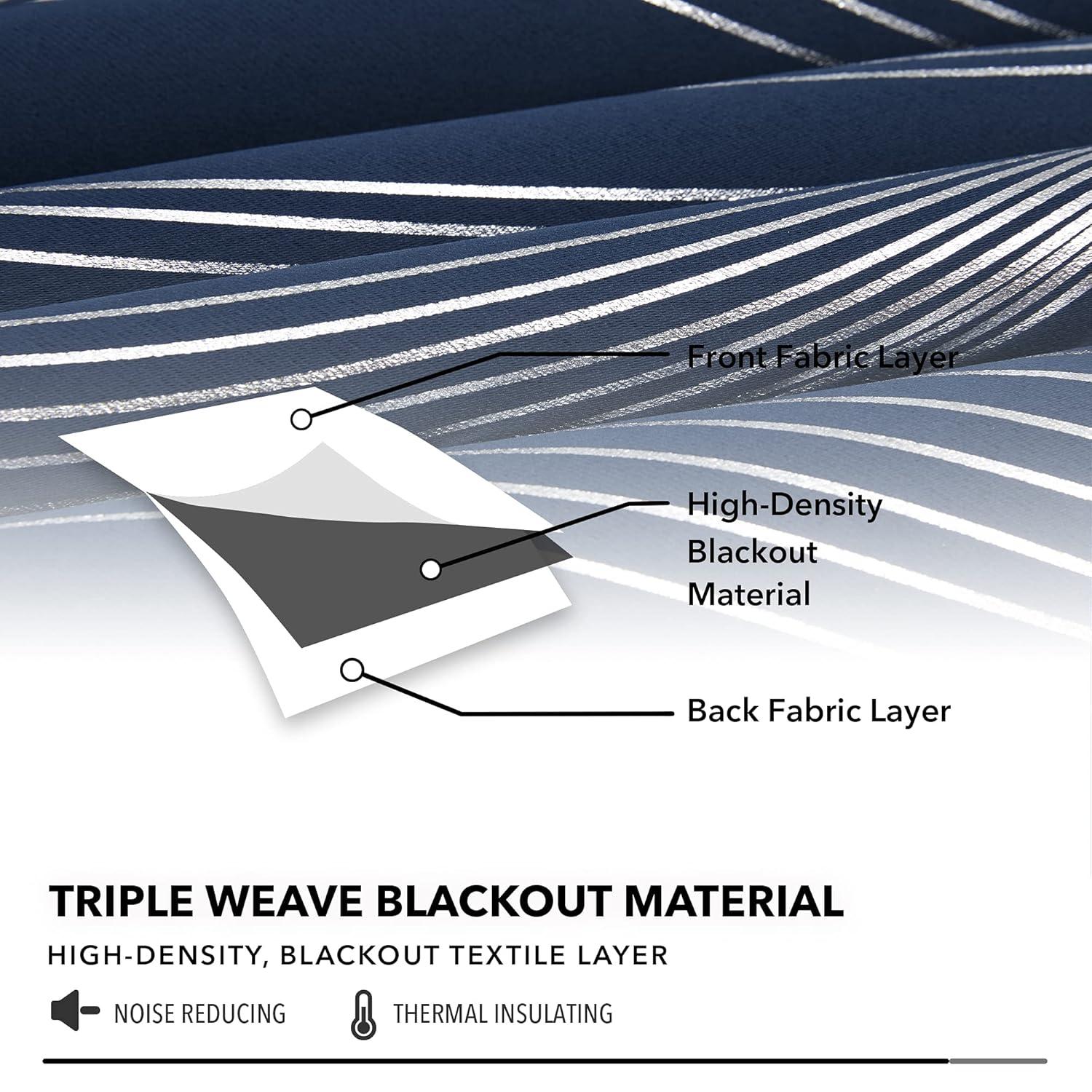Deconovo Grommet Wave Line Foil Printed Thermal Insulated Blackout Curtains for Children 2 Panels 52x84 inch Navy Blue