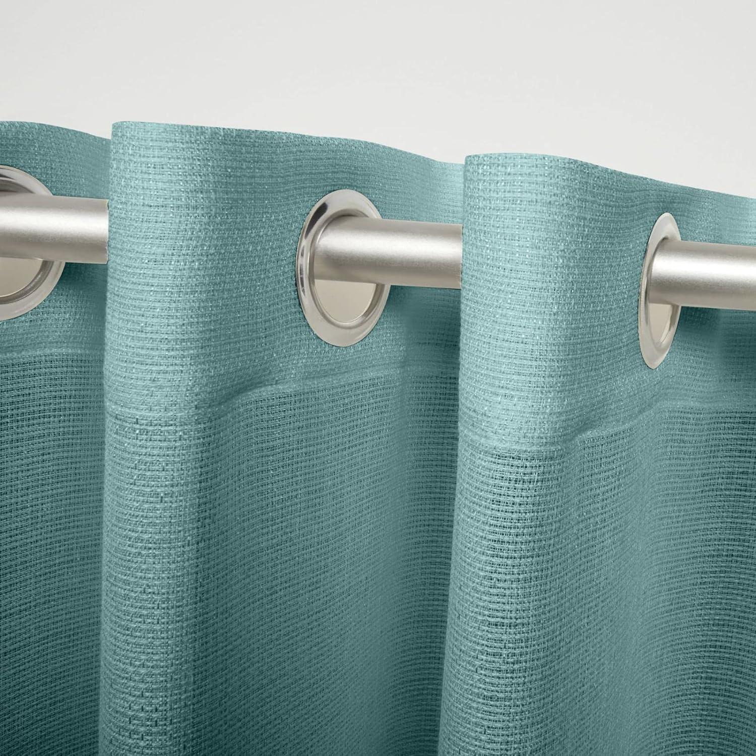 EXCLUSIVE HOME Miami Semi-Sheer Textured Indoor/Outdoor Grommet Top Curtain Panel Pair, 54"x84", Teal