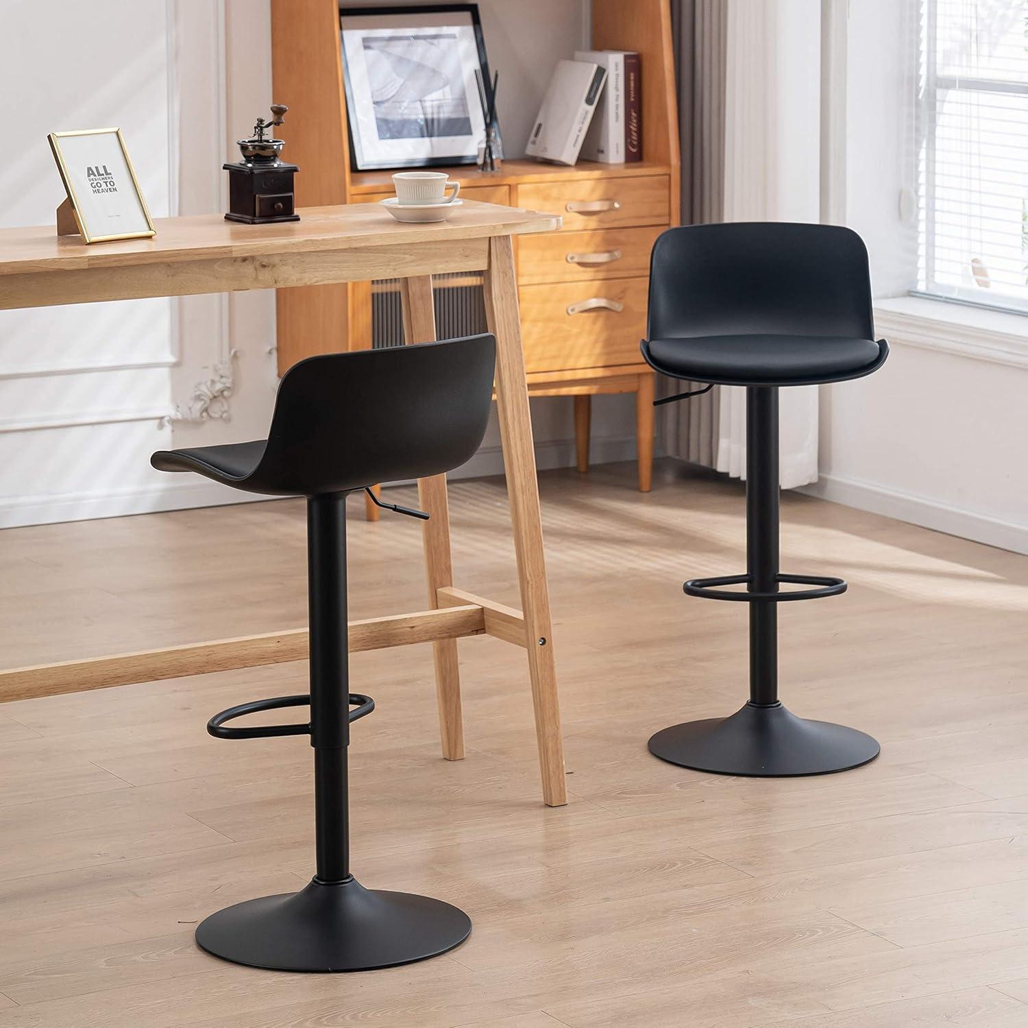 Adjustable Black Swivel Bar Stools with High Back and Soft Cushion