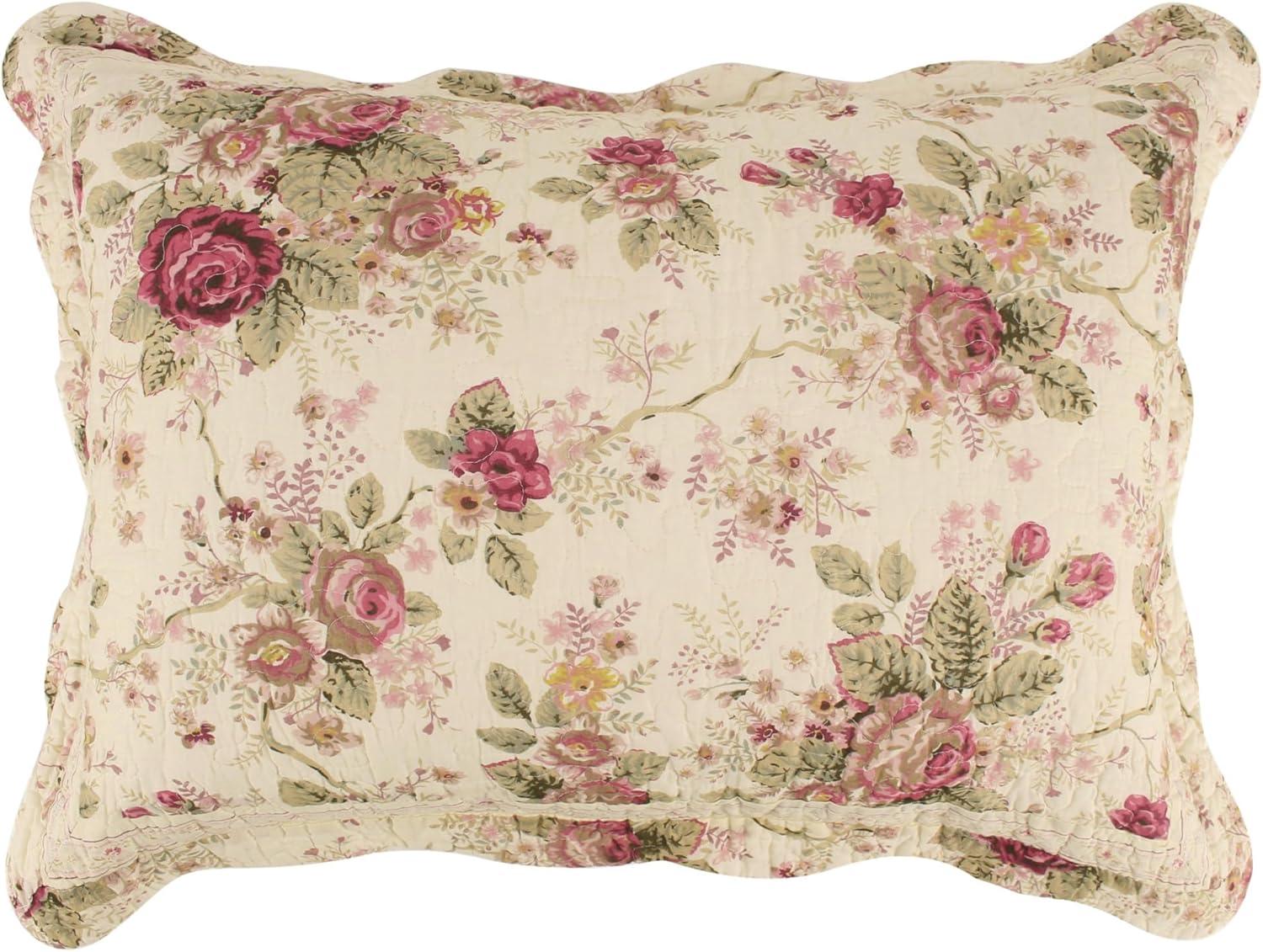 Antique Rose Ecru Cotton Quilted Standard Pillow Sham