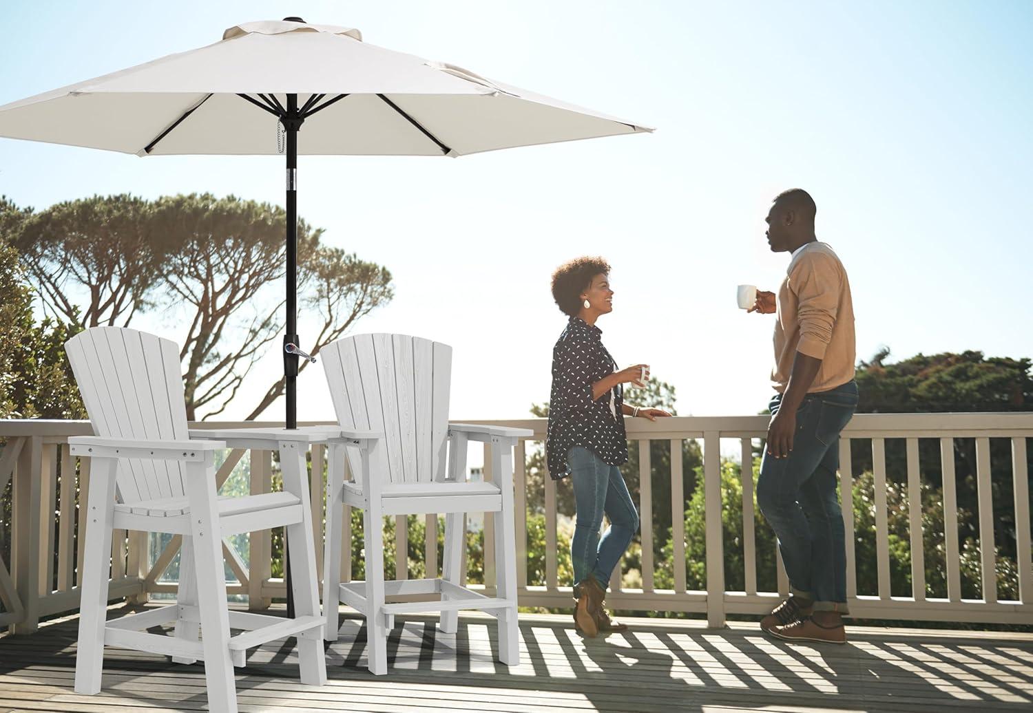 JUSTLET Tall Plastic Adirondack Chair Set of 2 W/ Outdoor Barstools and Connecting Tray, Brown
