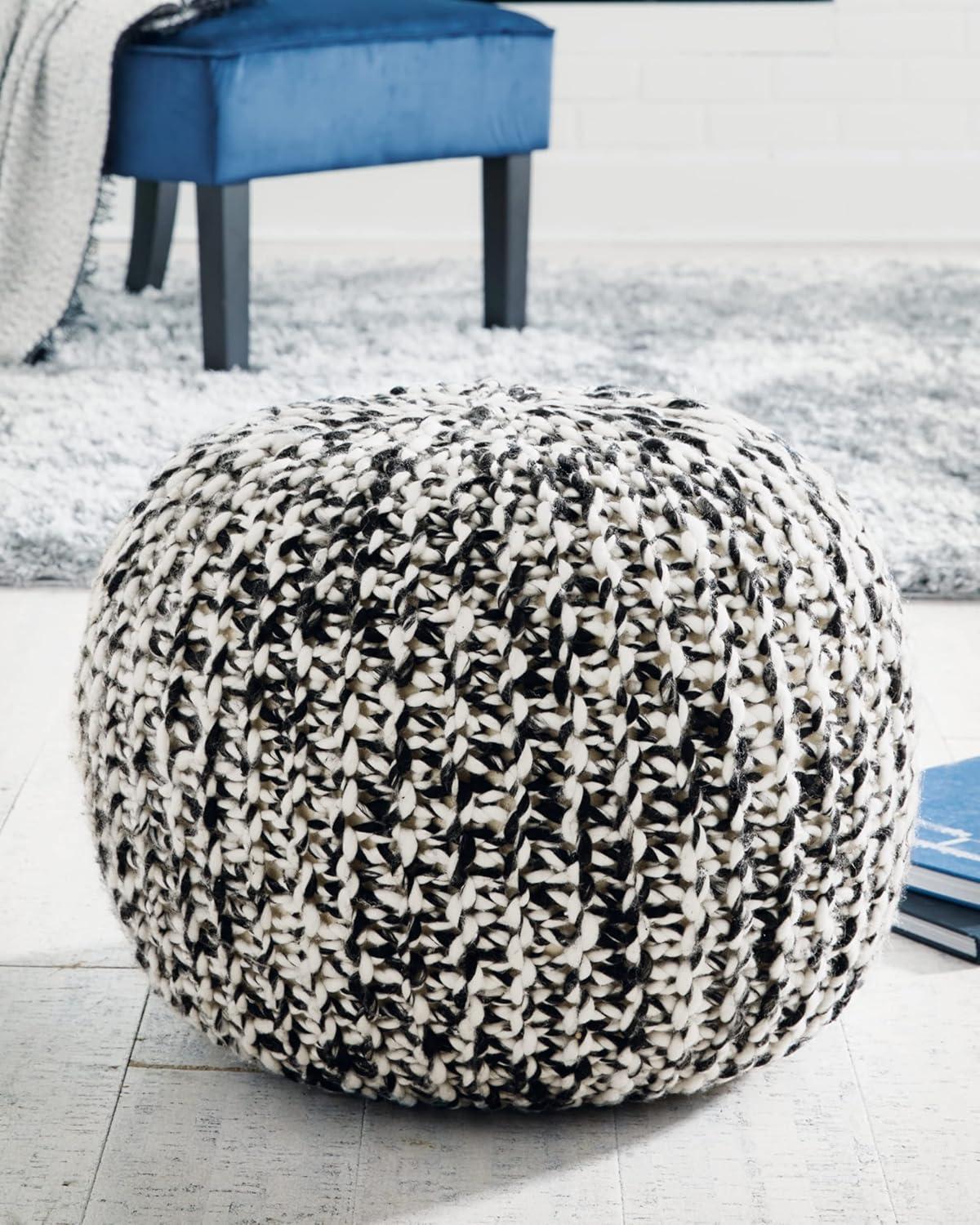 Latricia Pouf Black/White - Signature Design by Ashley: Modern Geometric Upholstered, No Assembly Required