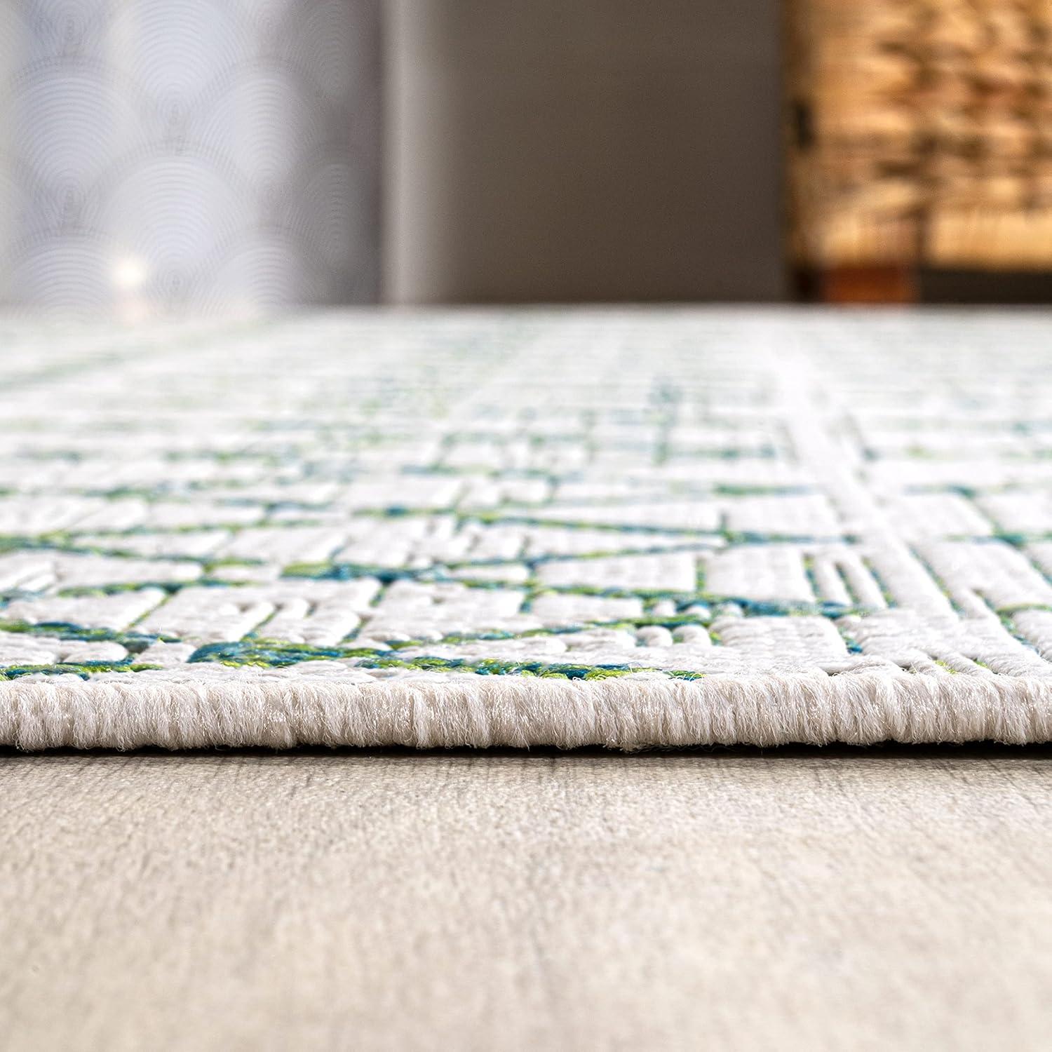 2' x 10' Ourika Moroccan Geometric Textured Weave Indoor/Outdoor Runner Rug, Green/Ivory - JONATHAN Y