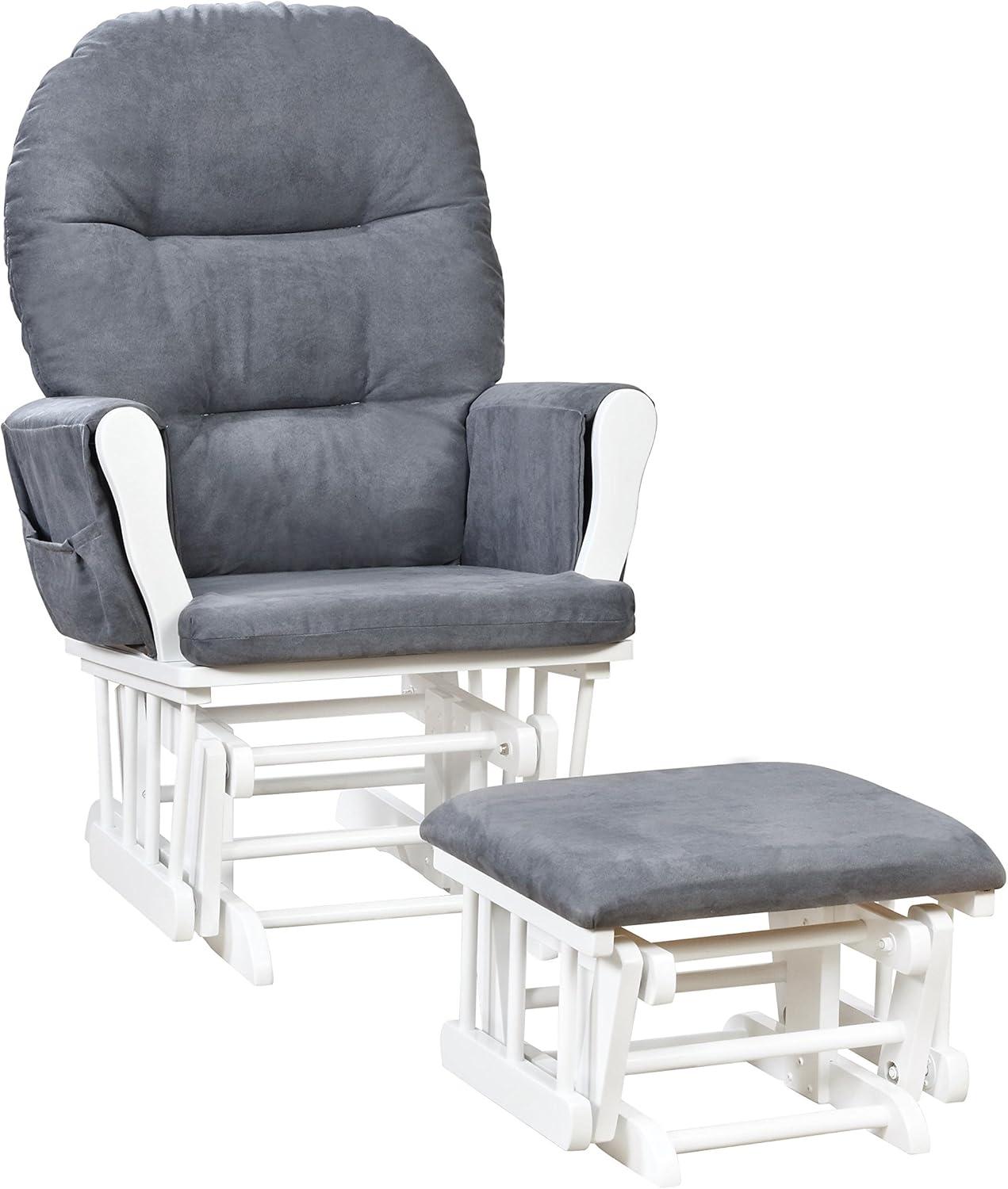 Nursery Glider & Ottoman Sets, Reclining Swivel Glider Rocker with Ottoman, Nursery Rocking Chair for Baby Room, Upholstered Nursery Recliner Glider with Ottoman, Padded Arms - Dark Gray, White