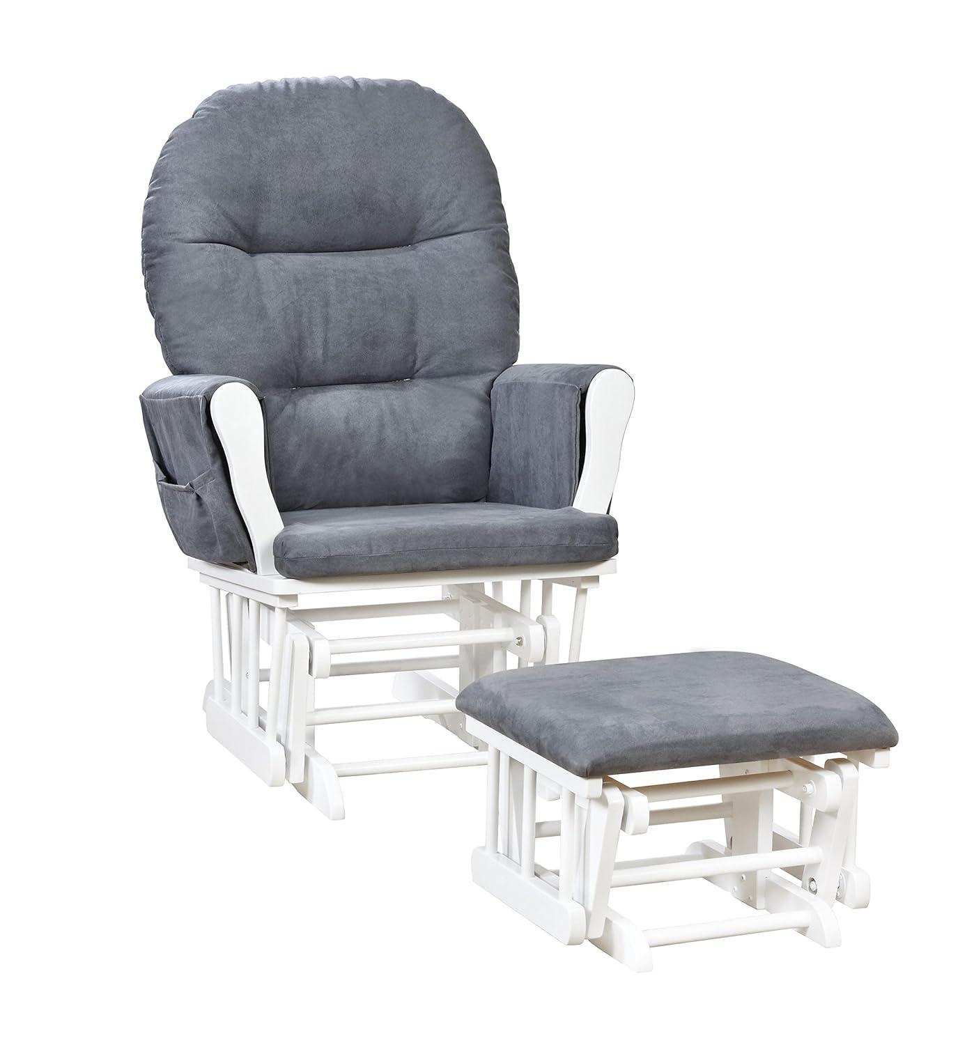 Nursery Glider & Ottoman Sets, Reclining Swivel Glider Rocker with Ottoman, Nursery Rocking Chair for Baby Room, Upholstered Nursery Recliner Glider with Ottoman, Padded Arms - Dark Gray, White