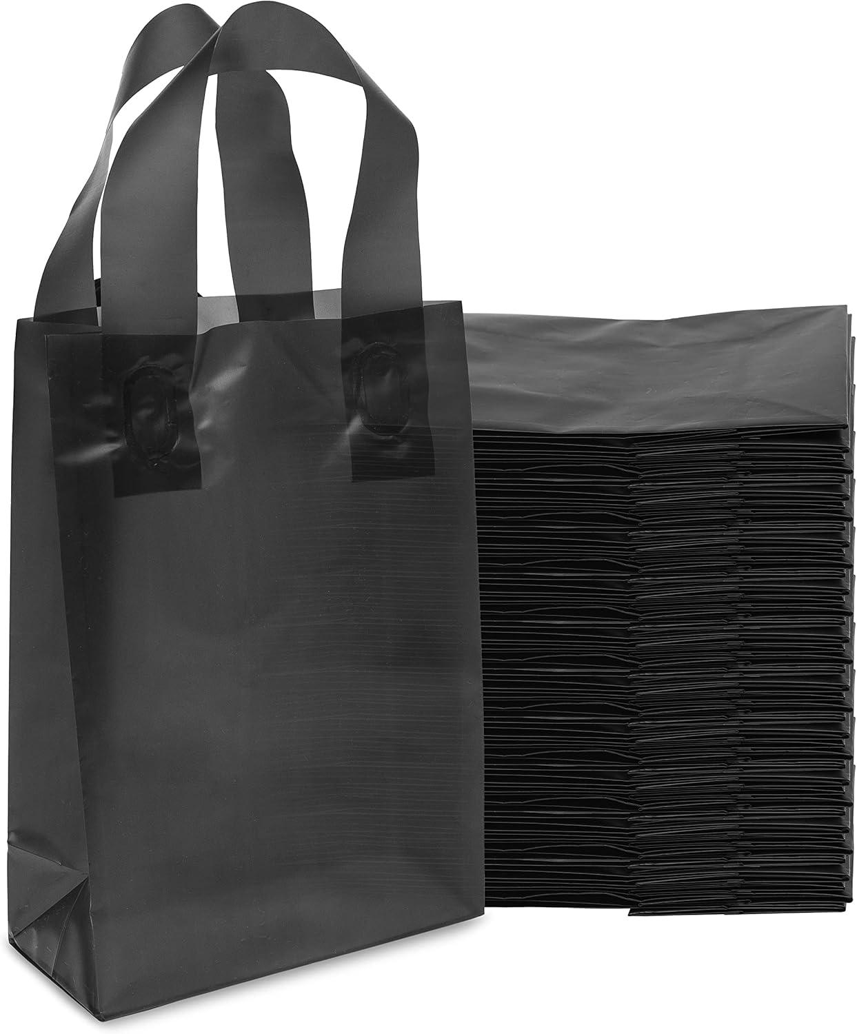 Black Frosted Plastic Gift Bags with Handles, 6x3x9 inches