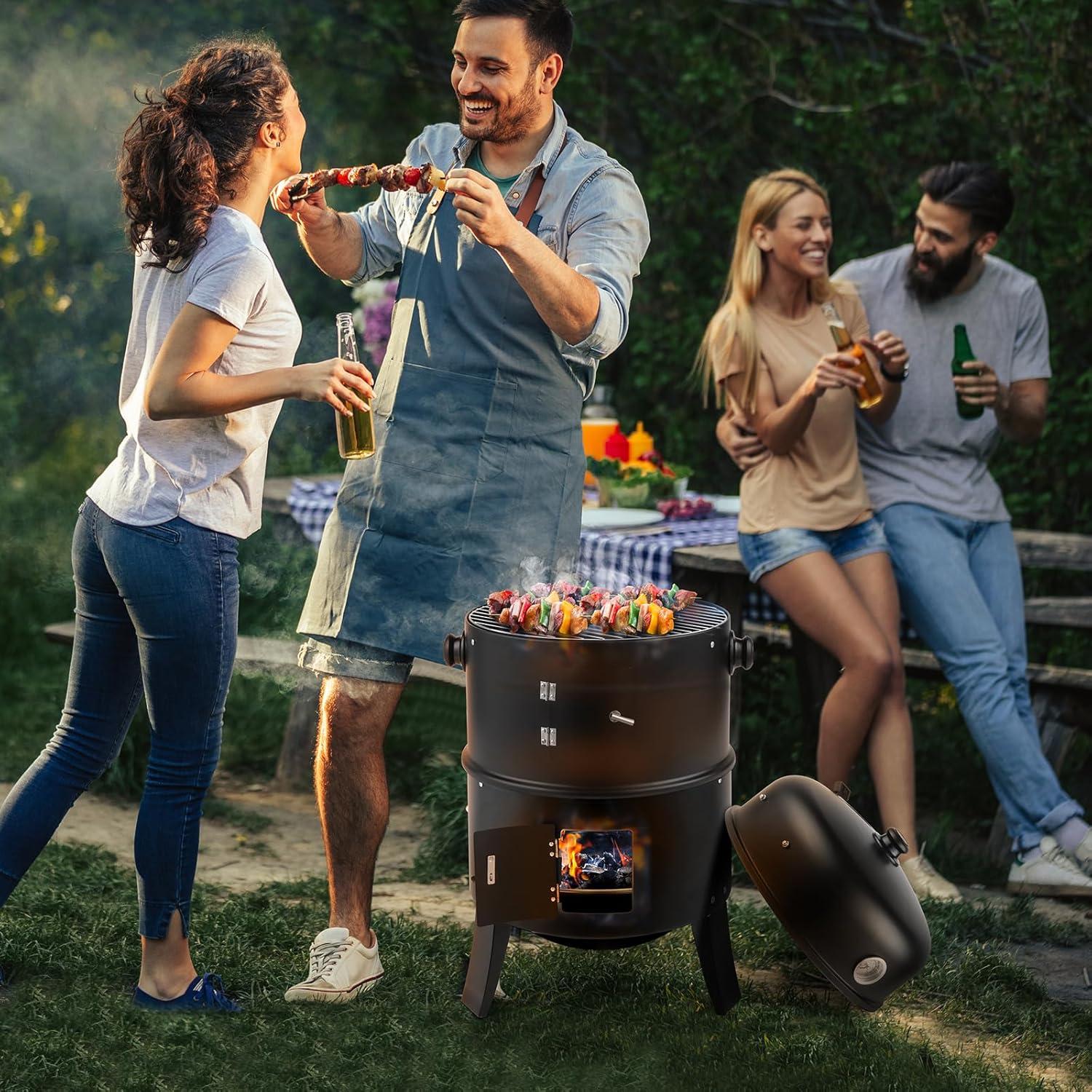 Yunwen 31.5" Charcoal Smoker Grill 3-in-1 Vertical Heavy Duty Charcoal BBQ Smoker Grill