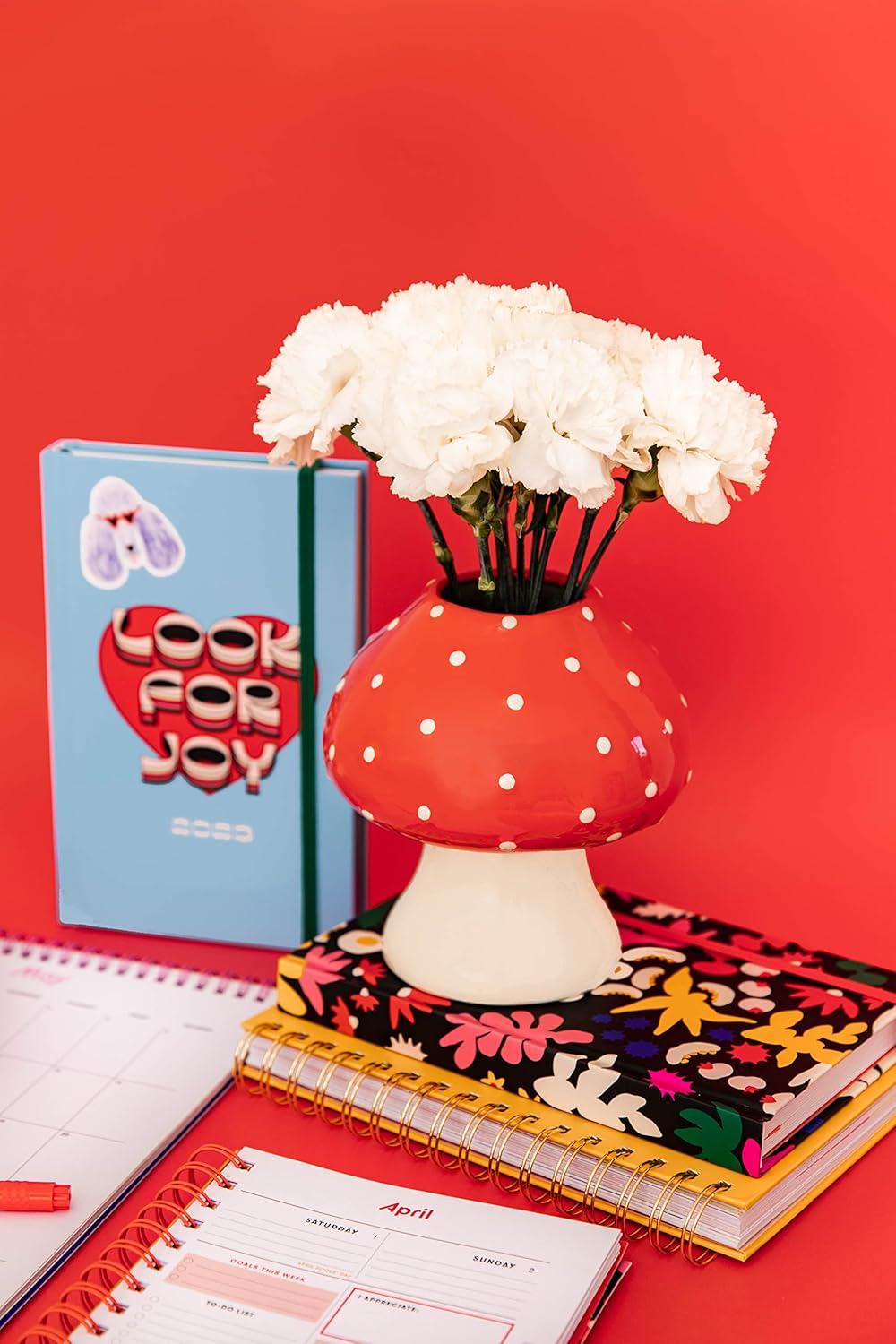 ban.do Decorative Mushroom Vase, Trendy Flower Vase, Cottagecore Room Decor, Unique Ceramic Vase for Home/Kitchen/Office Decorations