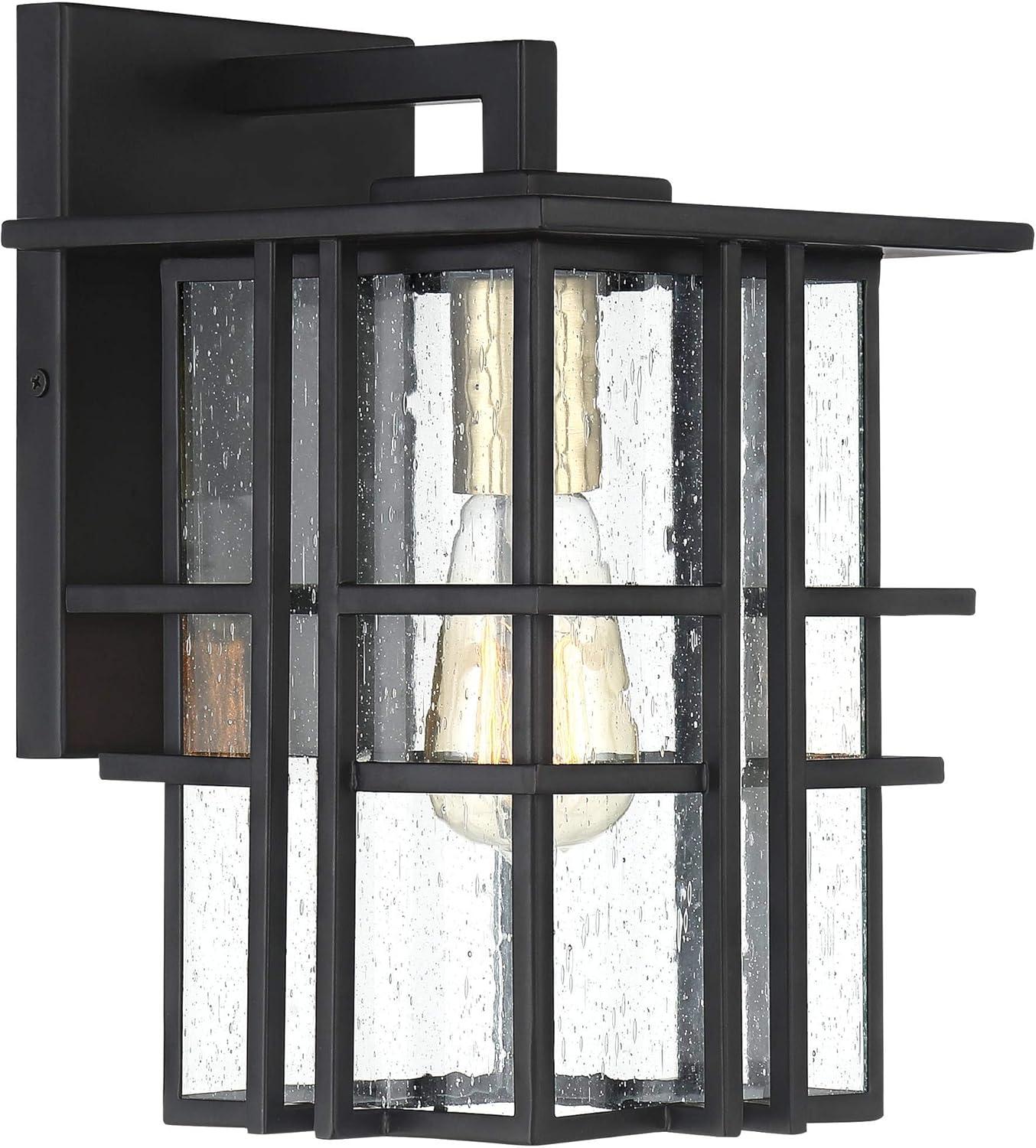 Possini Euro Design Arley Modern Outdoor Wall Light Fixture Black Geometric Frame 12" Seedy Glass for Post Exterior Barn Deck House Porch Yard Patio