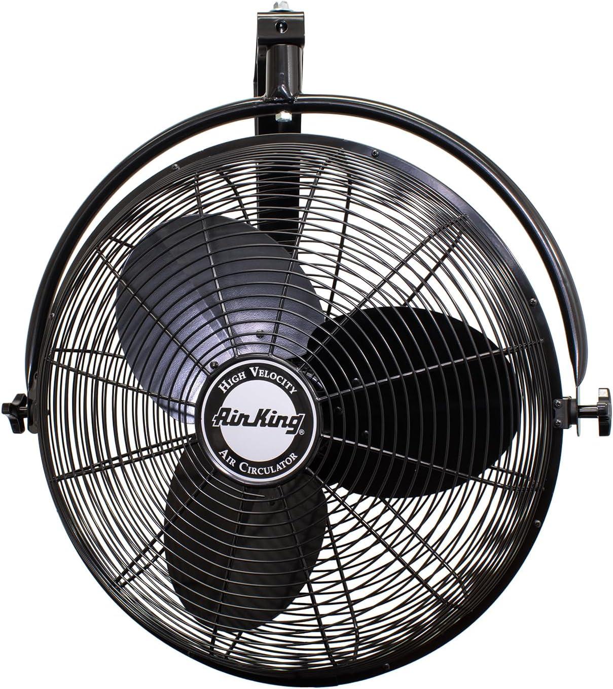 Air King 20 Inch 1/6 Horsepower 3-Speed 90-Degree Adjustable Angle Non-Oscillating Enclosed Workshop Home Garage Steel Wall Mounted Fan, Black