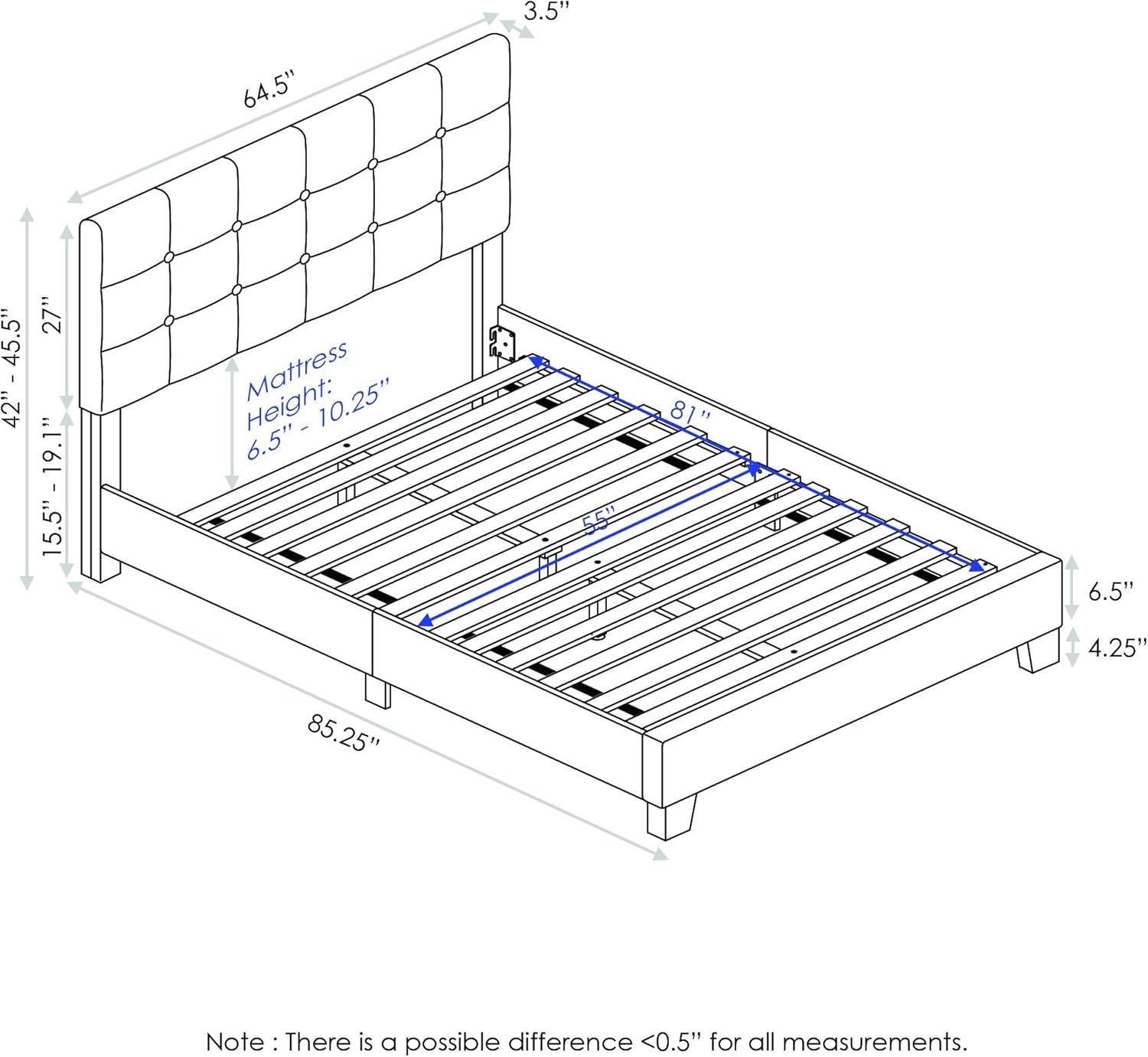 Furinno Full/Queen Size Upholstered Bed Frame Button Tufted Headboard Bedframe 12PC Slat Mattress Foundation,Gray