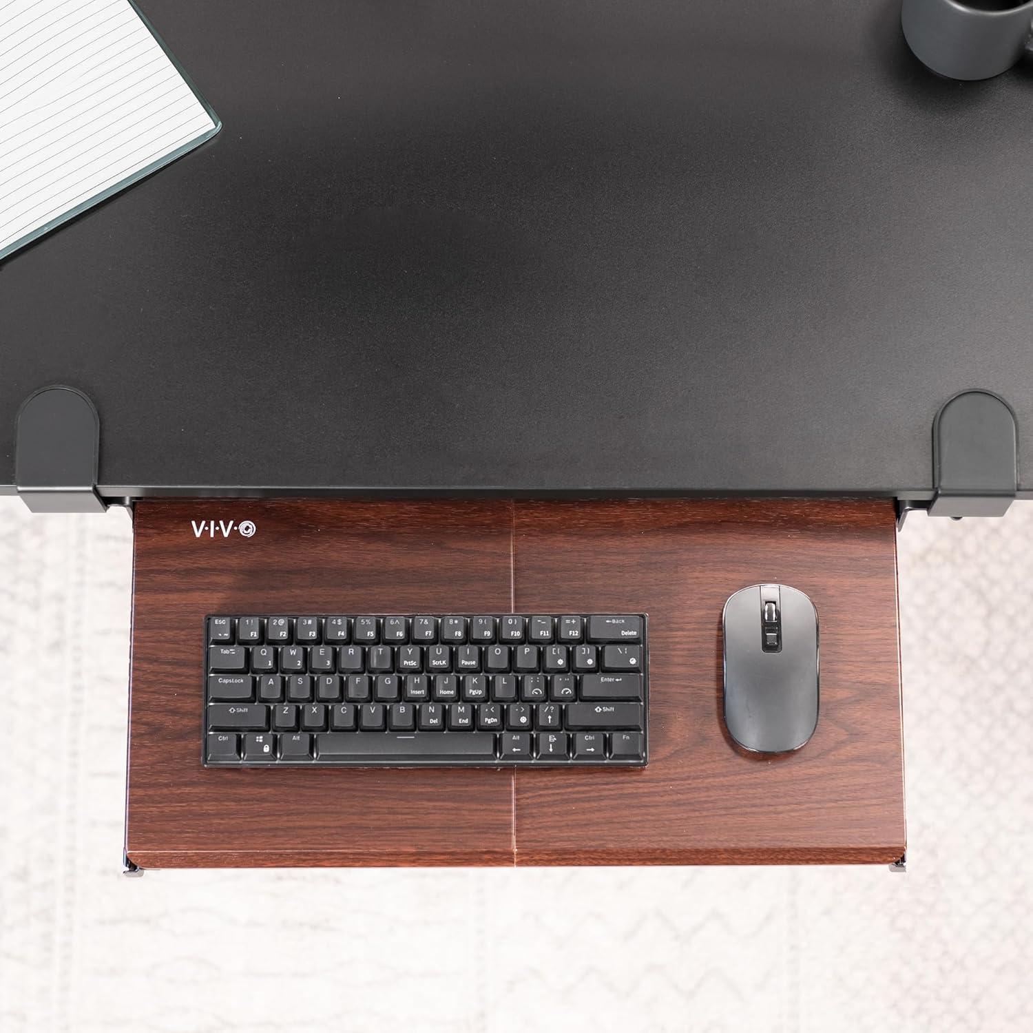 VIVO Dark Walnut Small Clamp-on Computer Keyboard & Mouse Under Desk Slider Tray