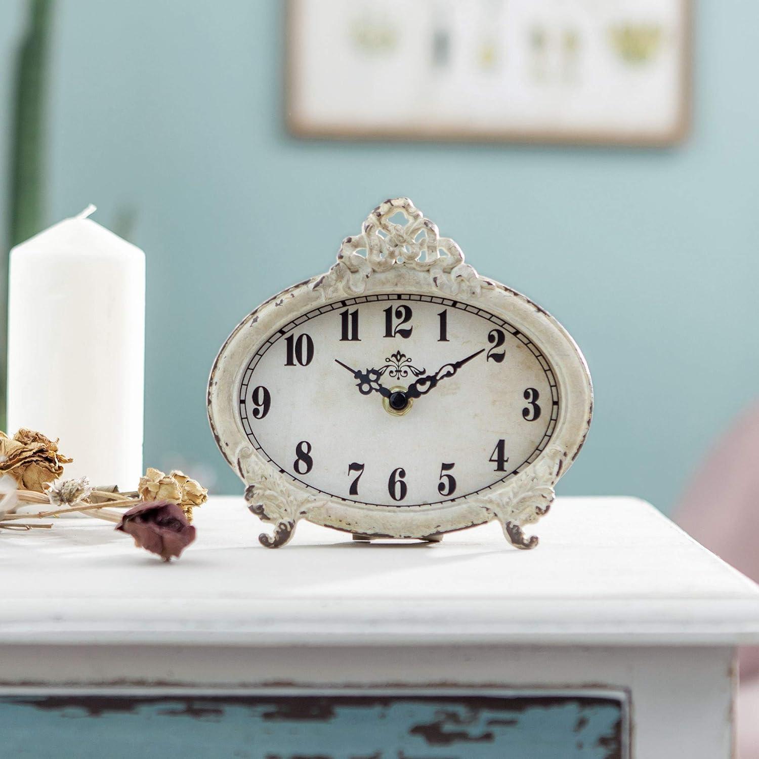 Mantel & Tabletop Clock Analog Quartz Movement / Crystal Tabletop Clock in Distressed White