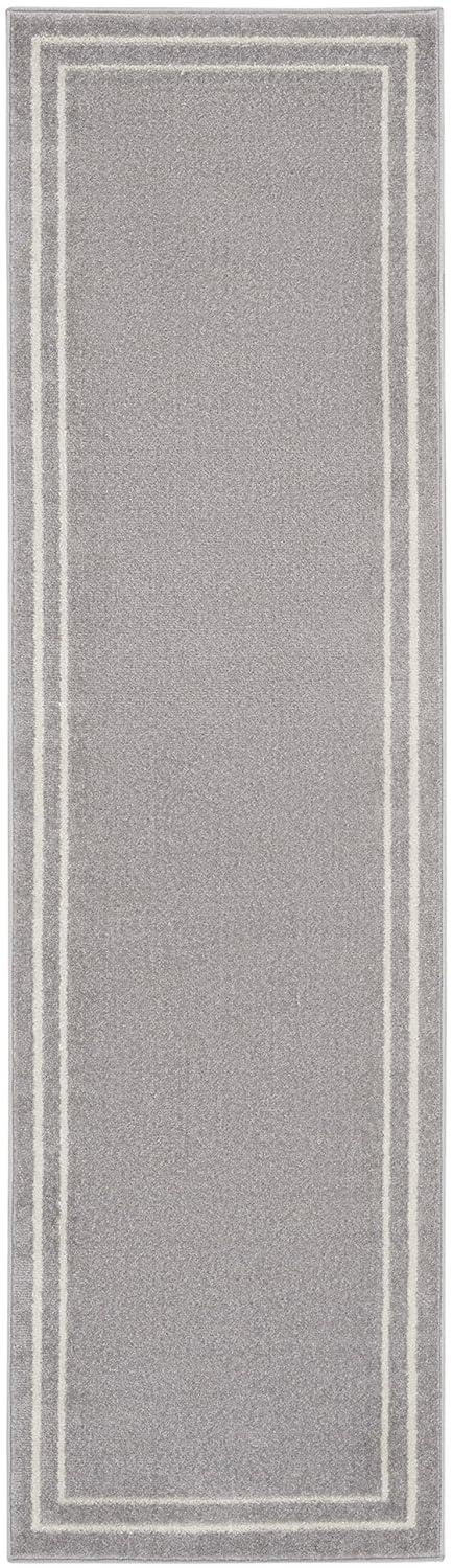 Nourison Essentials 2' x 6' Grey/Ivory Contemporary Bordered Indoor/Outdoor Area Rug