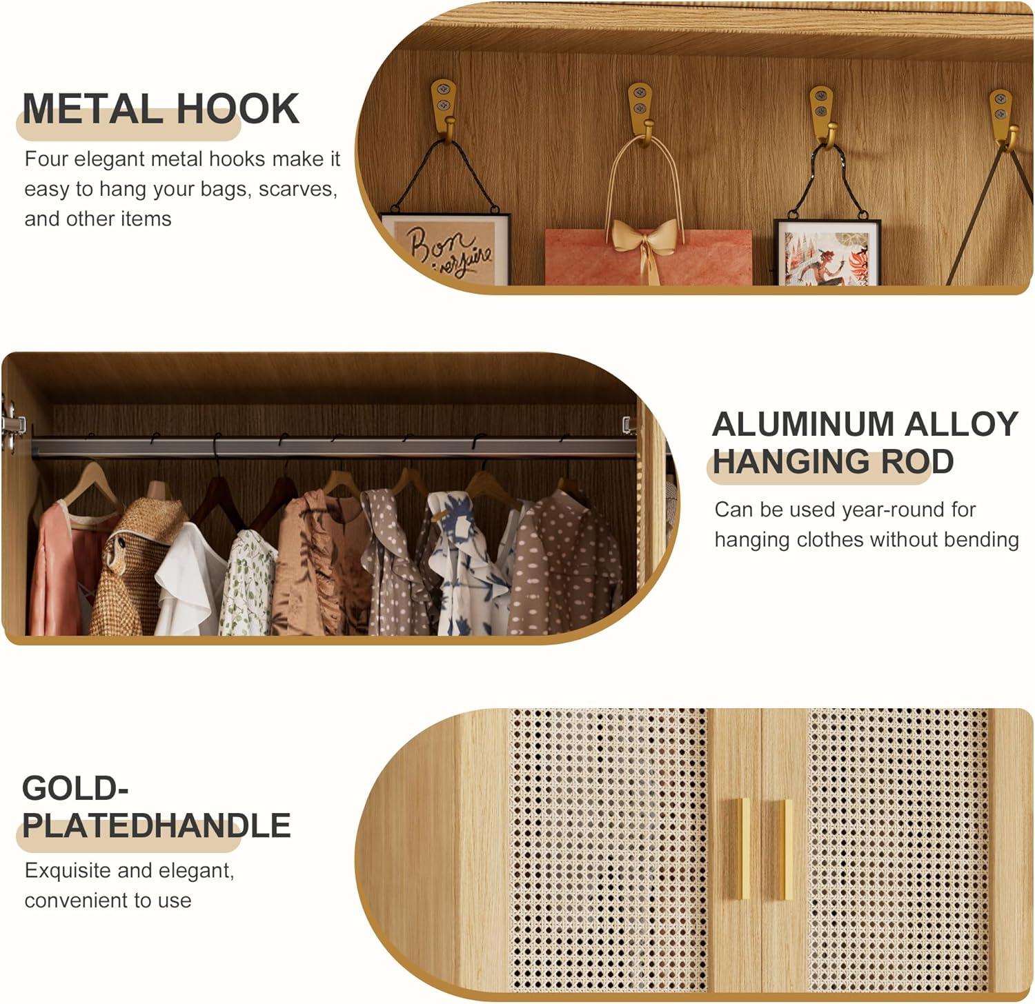 Everly Quinn Freestanding Armoire Wardrobe Closet with 2 Woven Doors