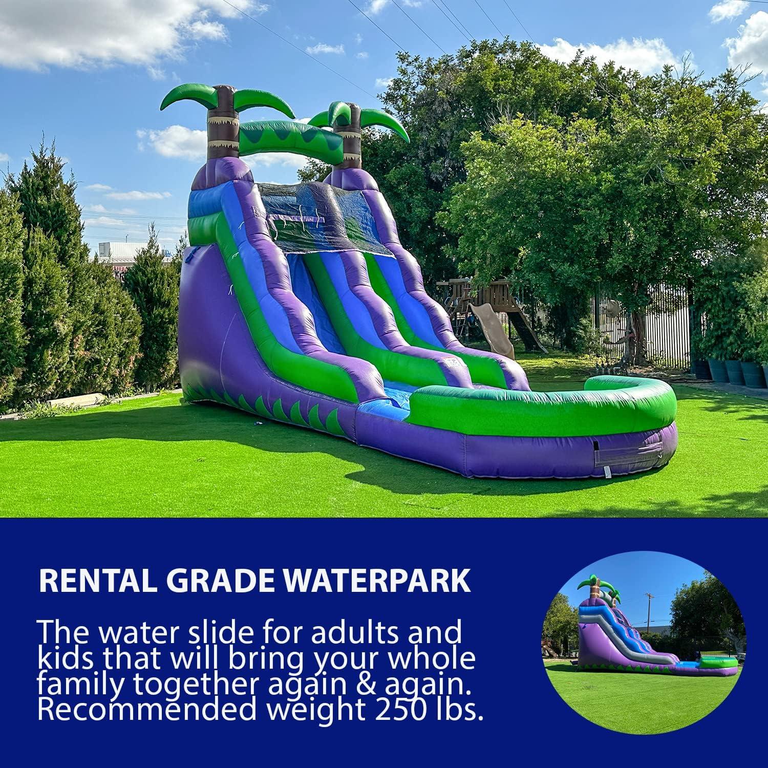 16' Purple and Green Tropical Inflatable Water Slide with Pool