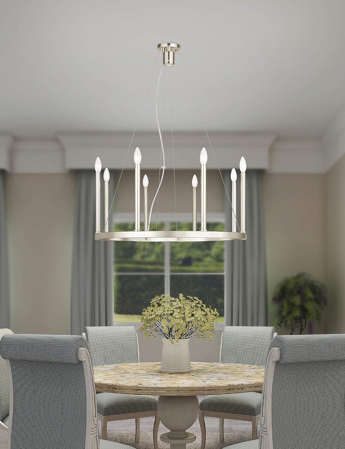 Elegant Alpine 8-Light Chandelier in Polished Nickel with Sleek Candle Sleeves