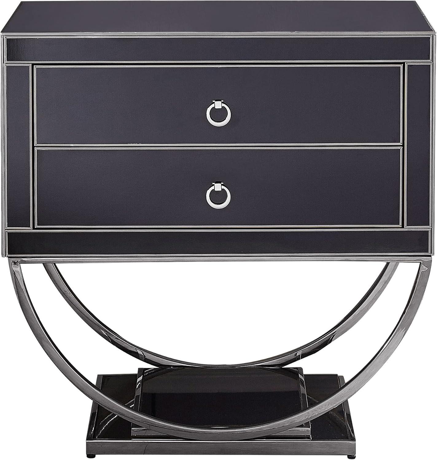 Meridian Furniture Alyssa Black Glass and Chrome Side Table