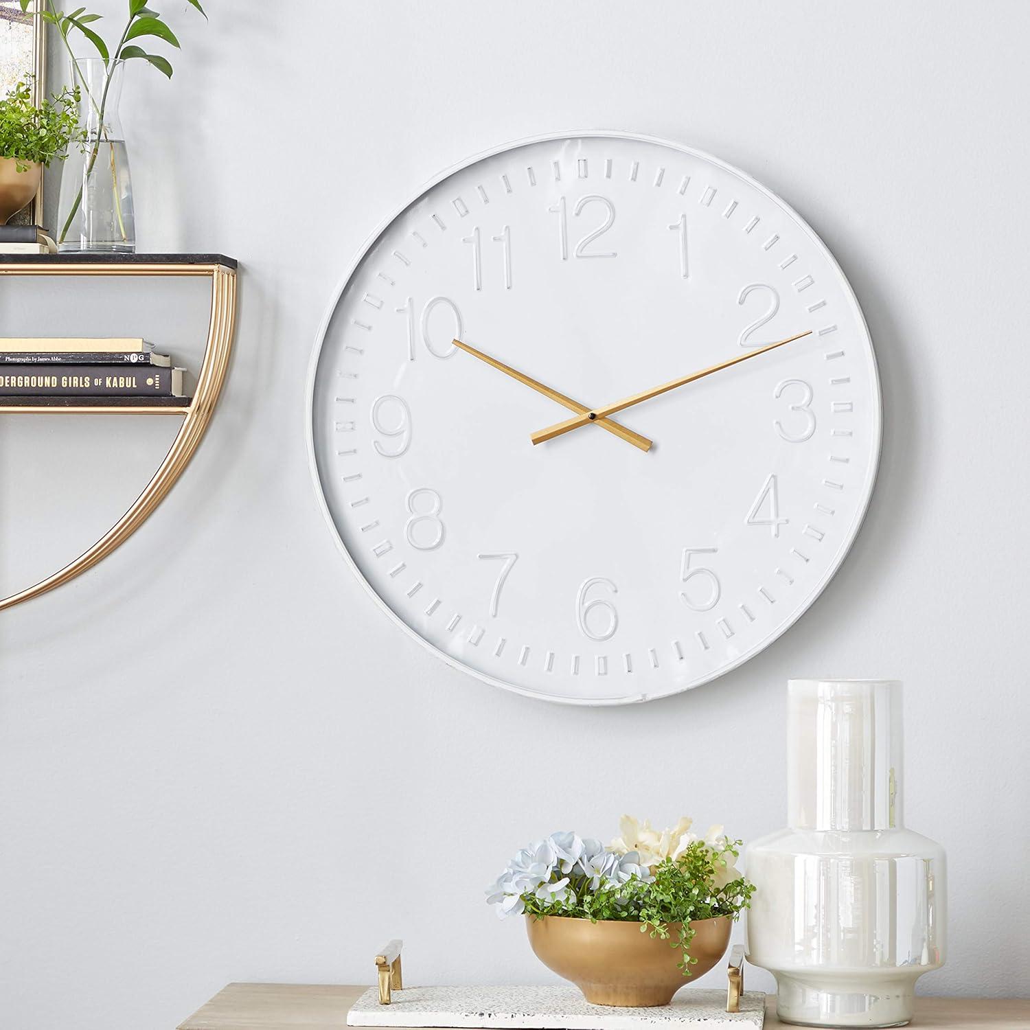 24" White and Gold Metal Round Wall Clock