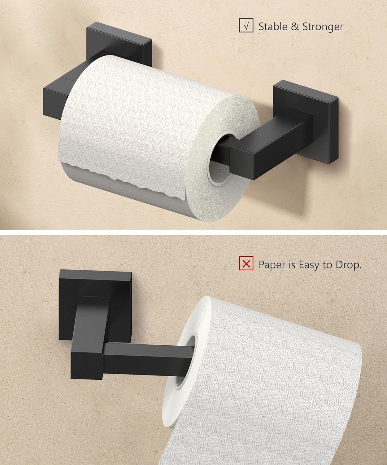 Double Post Pivoting Modern Square Toilet Paper Holder by RUACQ, Matte Black, Wall Mounted
