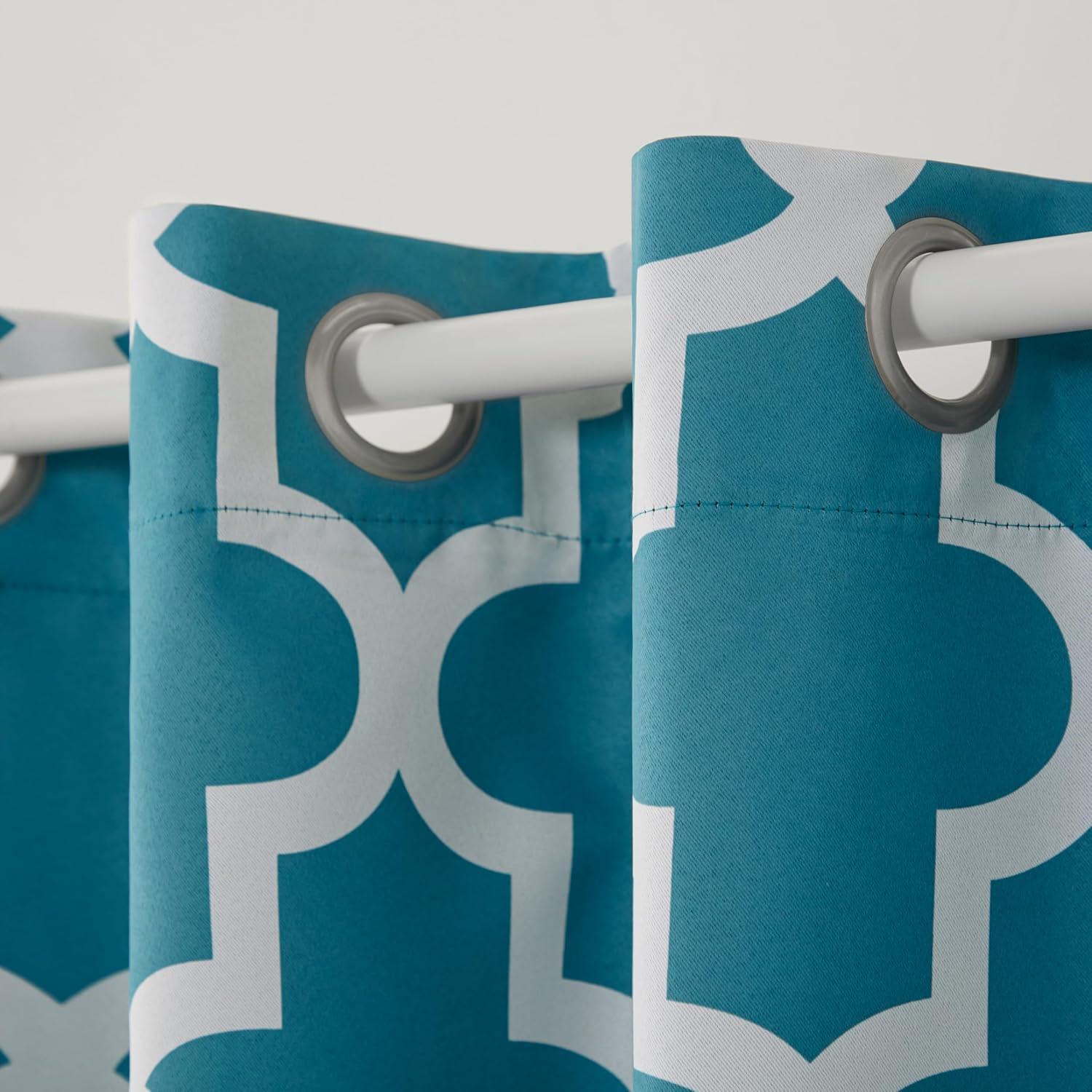 Set of 2 63"x52" Ironwork Sateen Woven Room Darkening Window Curtain Panel Teal - Exclusive Home