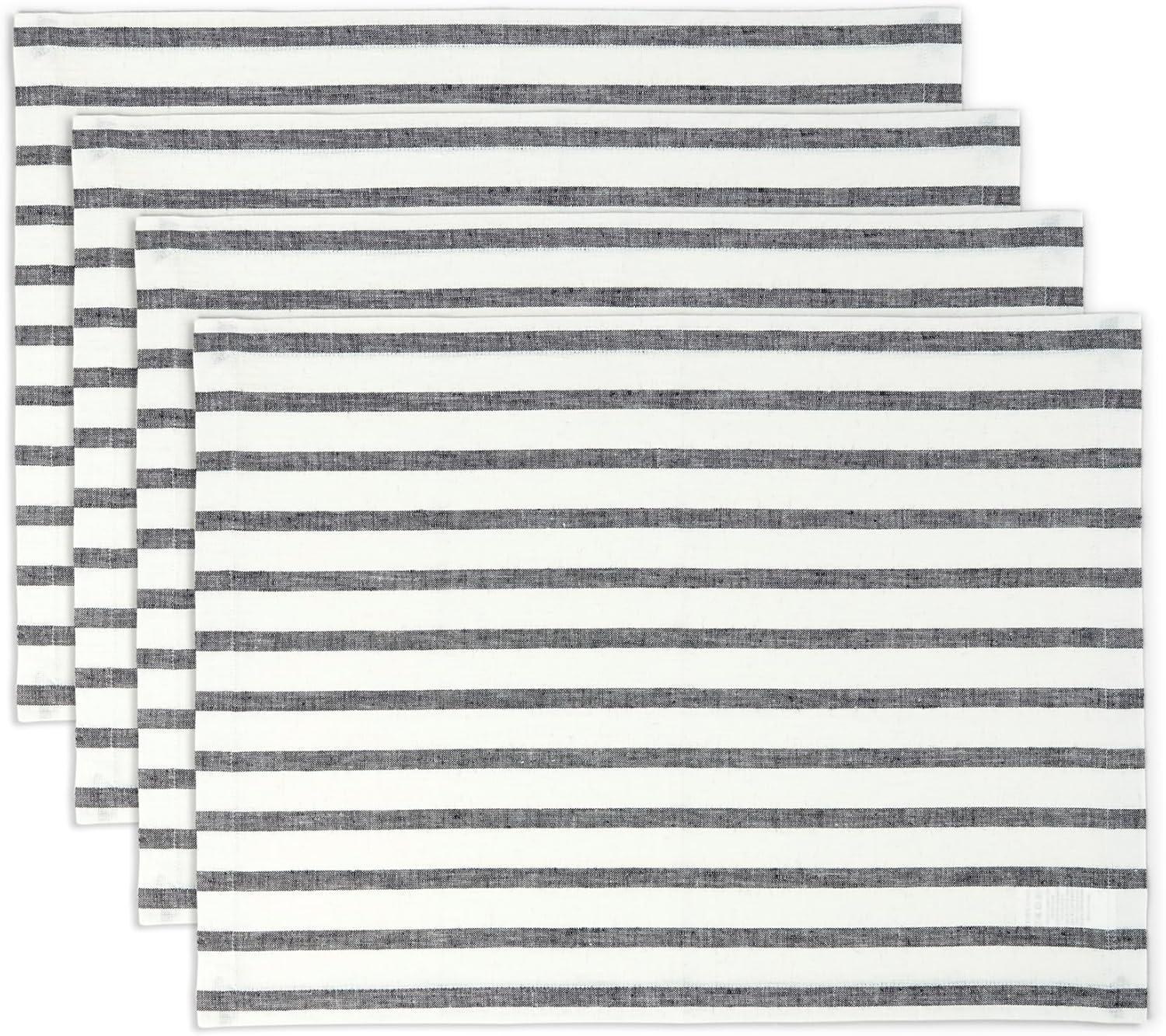 Solino Home French Stripe - 100% Pure Linen Placemats (Set of 4)