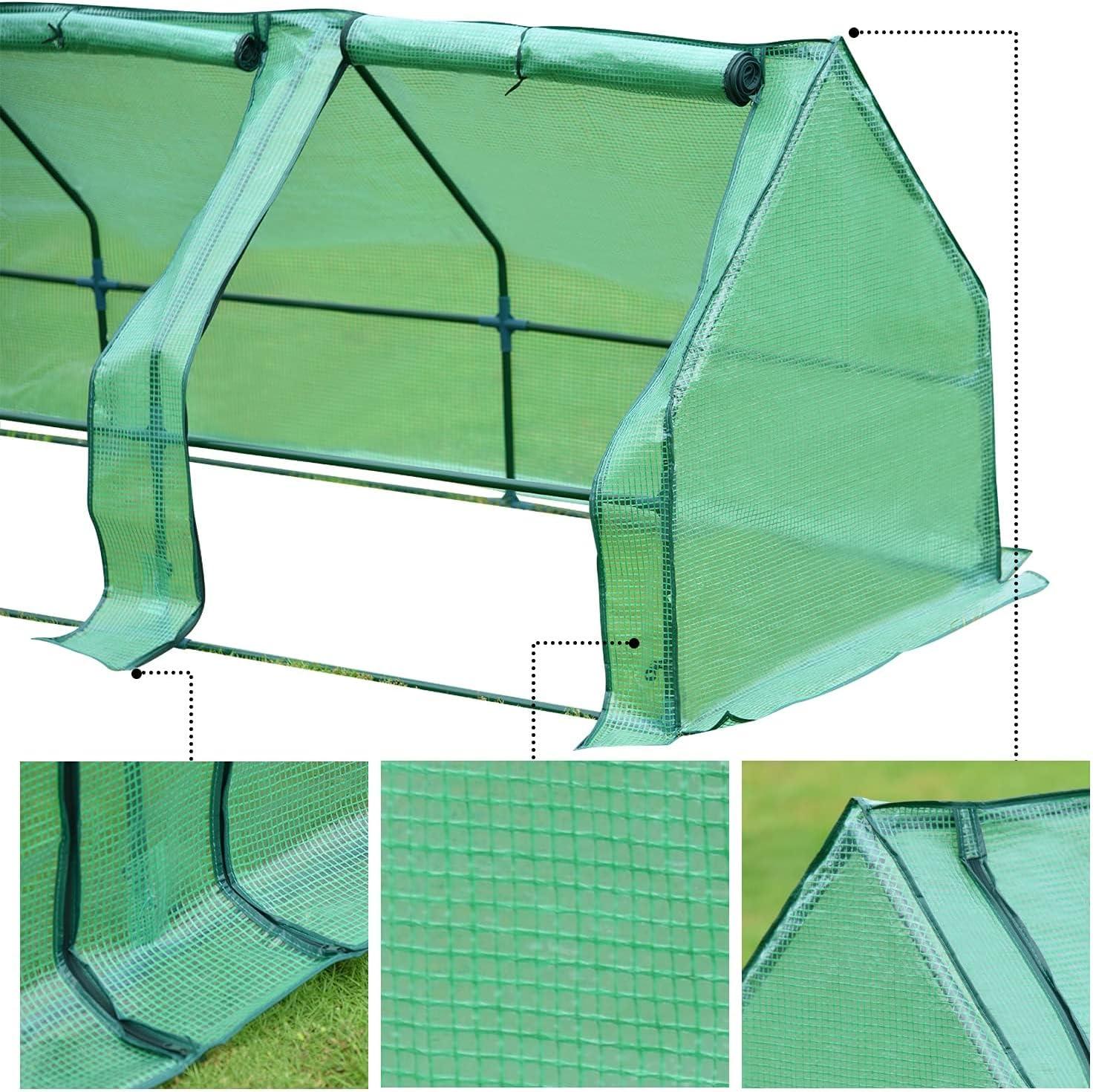 Green 9' x 3' x 3' Portable Mini Greenhouse with PE Cover and Zipper Doors