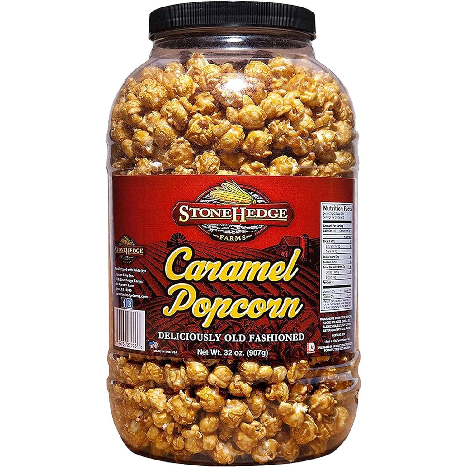 StoneHedge Farms Caramel Popcorn Deliciously Old Fashioned 32 oz. Tall Tub! 2 lbs. of Deliciousness! Made in the USA!