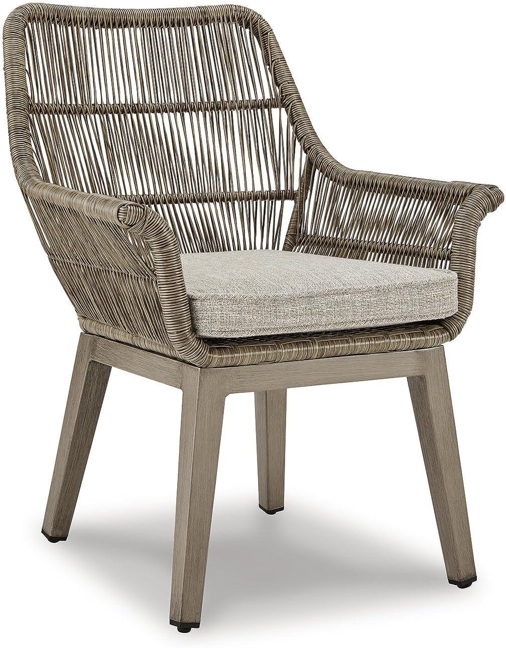 Signature Design by Ashley Beach Front Outdoor Arm Chair with Cushion (Set of 2), Beige