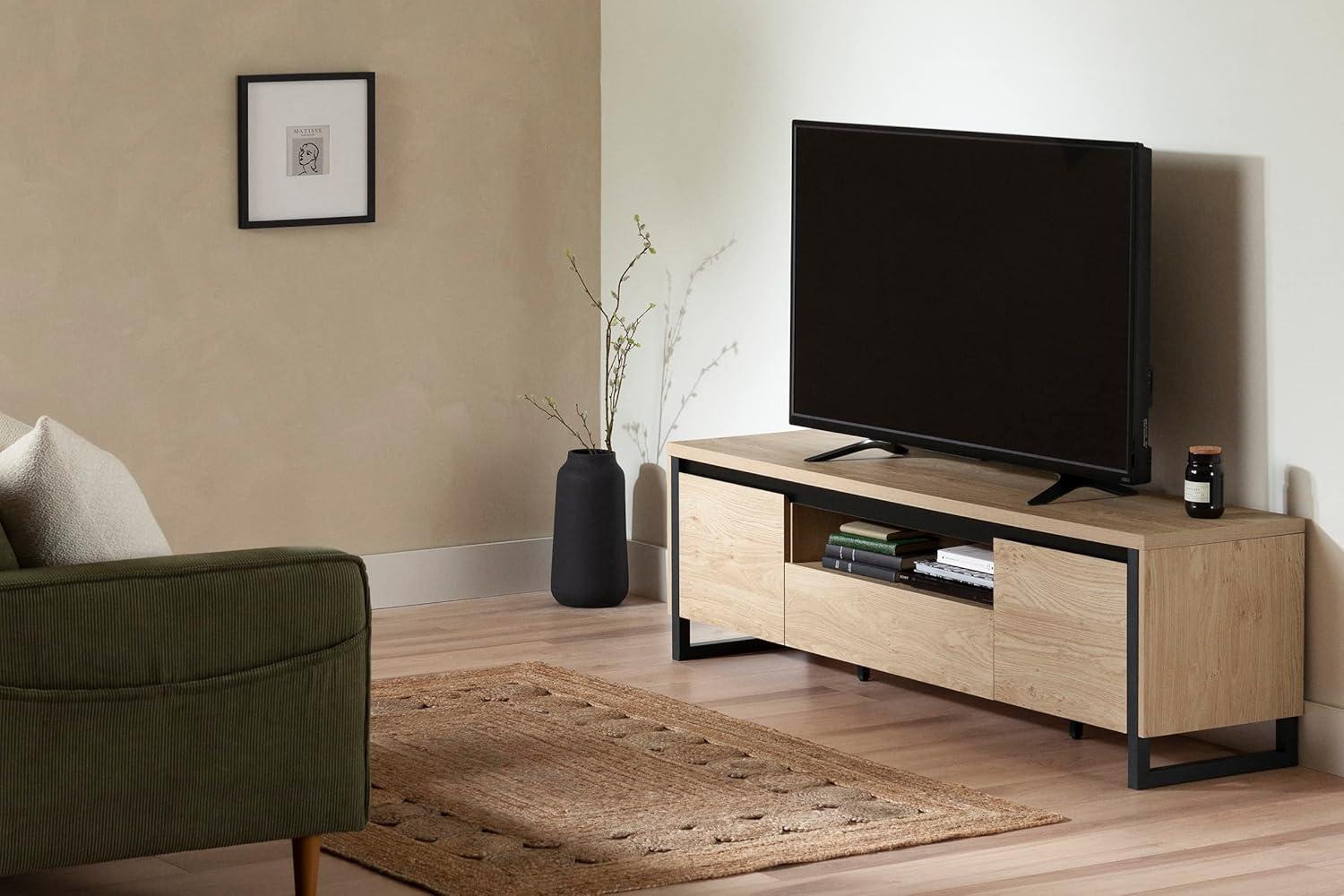 Urban Modern Black MDF TV Stand with Cabinet and Drawer