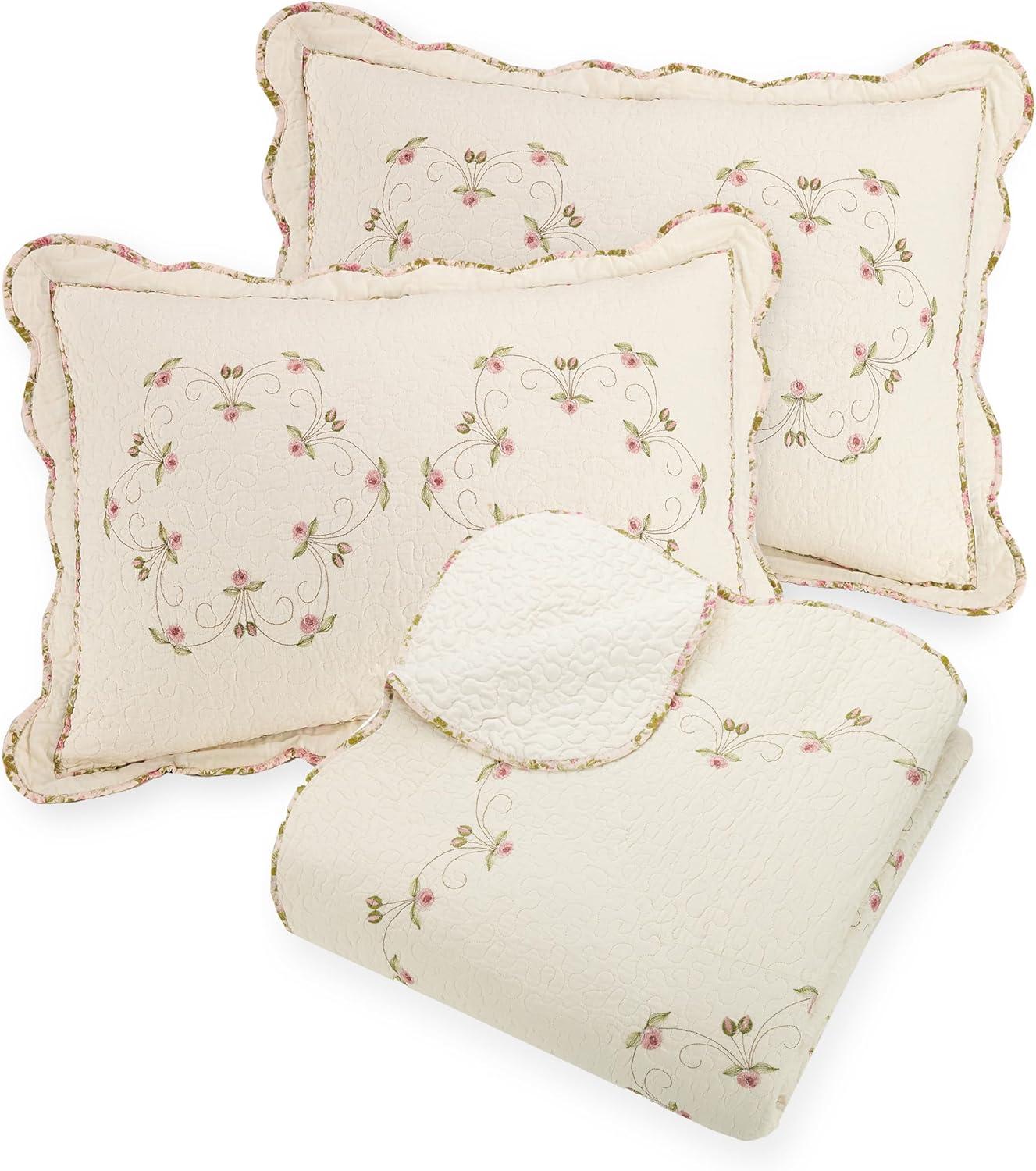 Felisa Floral Embroidered Quilt/Coverlet Set