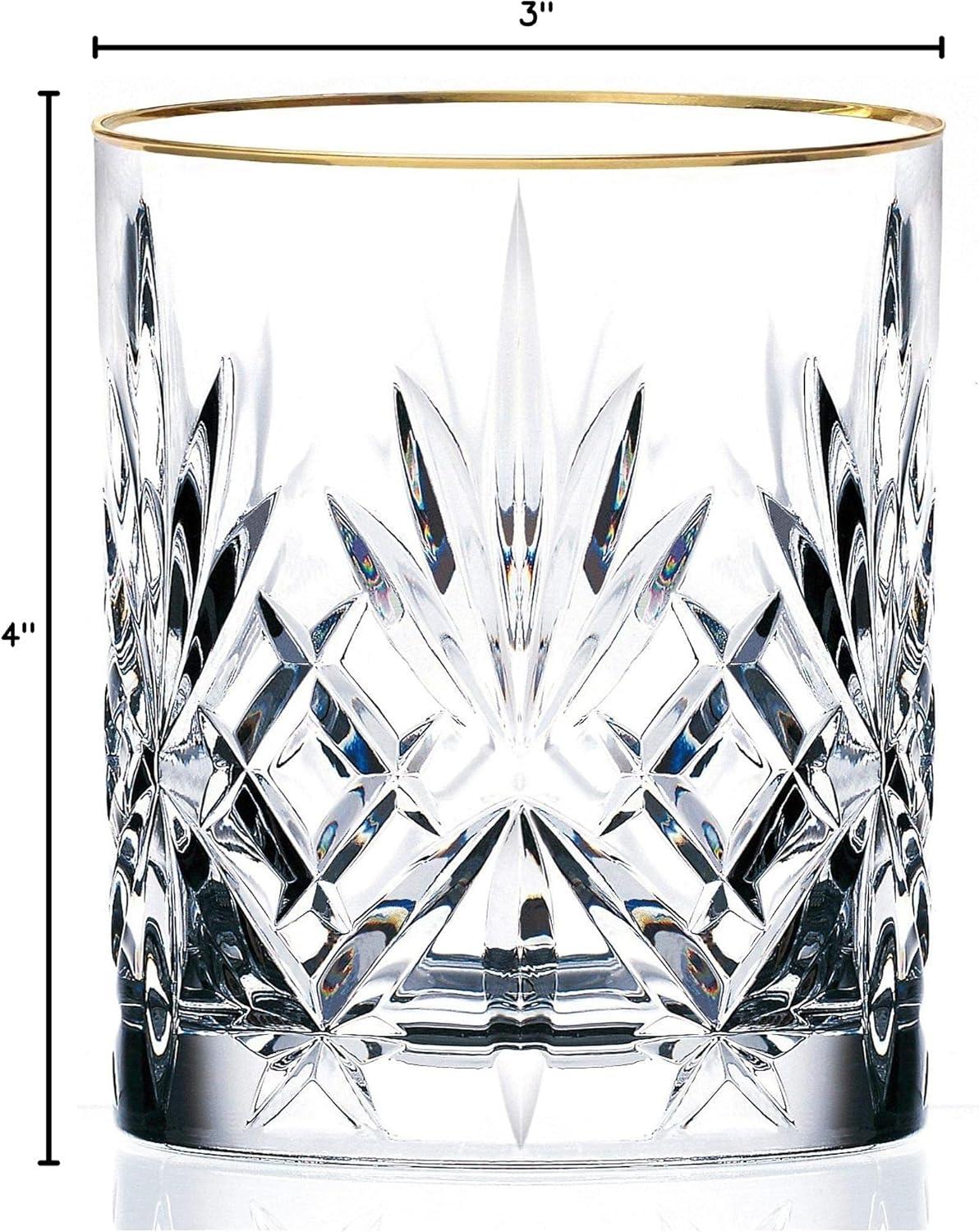 Posh Crystal Whiskey Glasses with Gold Rim, Set of 4