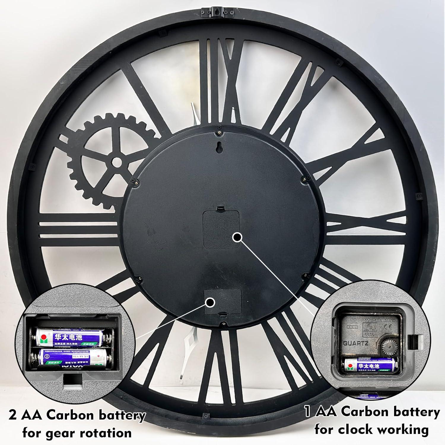 The Gears Clock Wall Clock 36" Round Oversized for Living Room decor with Real Moving Gears America Collection