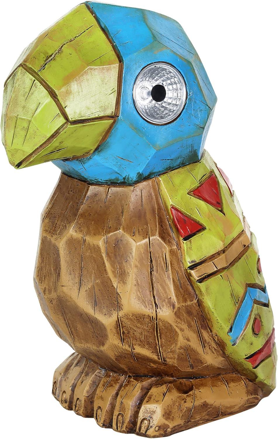 Solar Tiki Parrot Garden Statue with LED Eyes, 10 Inches