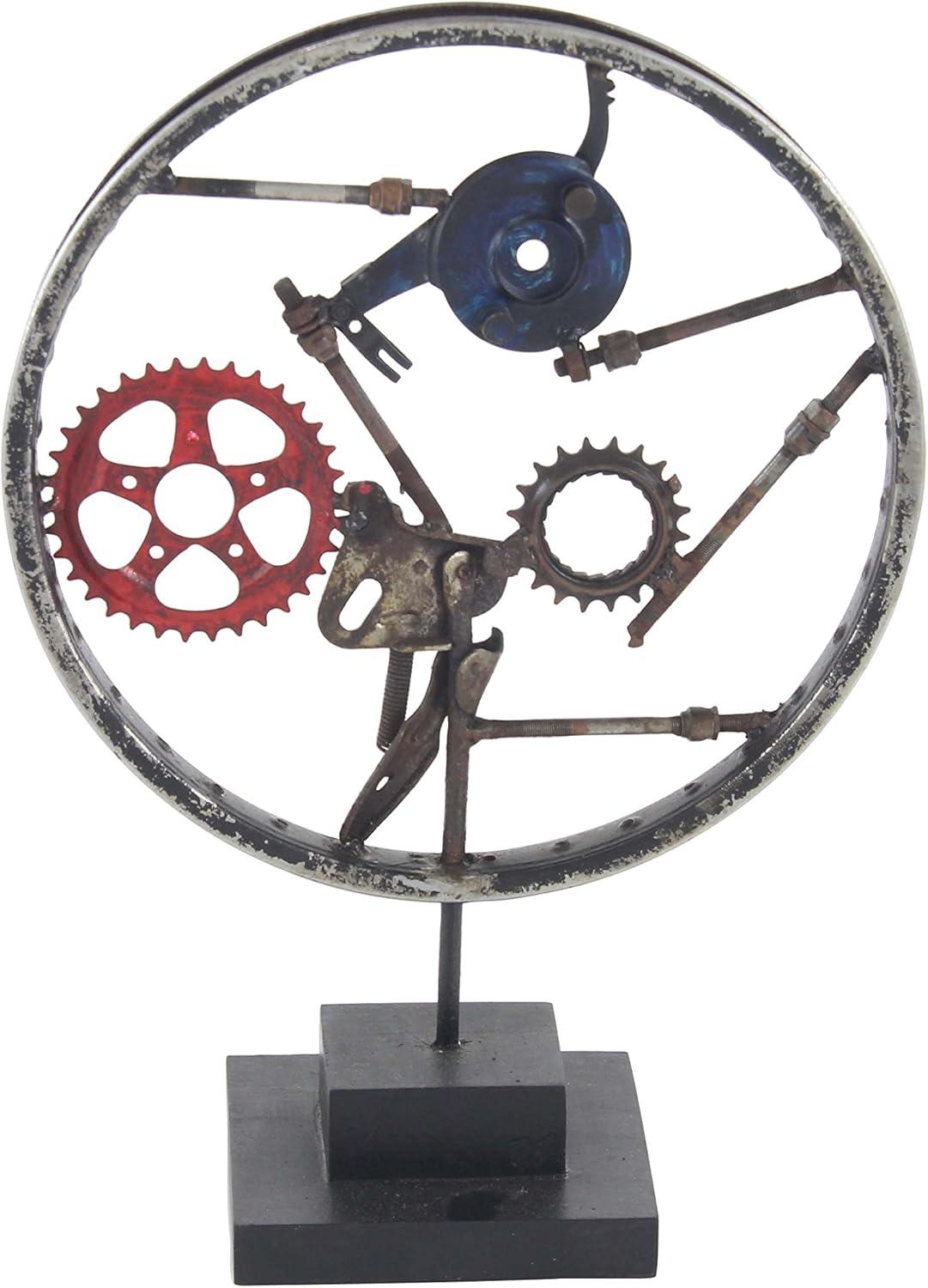 DecMode Iron Industrial Wheel Sculpture, Grey