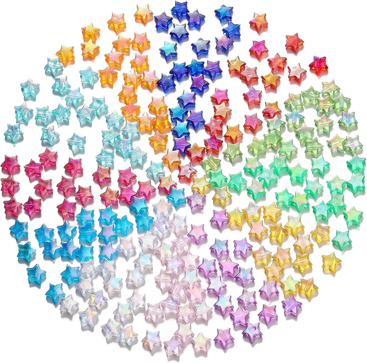 St. Kunkka 600 Pcs Acrylic Star Beads for Jewelry Making Craft DIY - 12 Mixed Colors, Clear Acrylic AB Colors Star Spacer Beads for DIY Bracelet, Necklace, Earrings