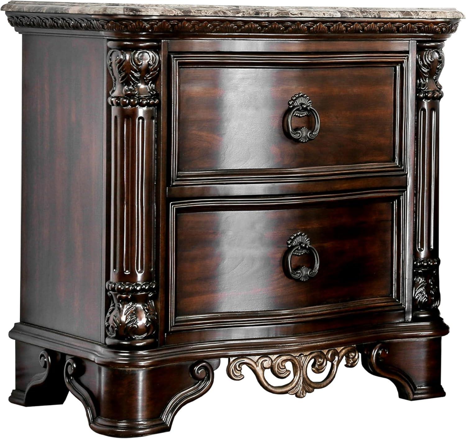 Benzara  28.5 x 30 x 17.5 in. Transitional Wood Night Stand with Genuine Marble Top, Brown