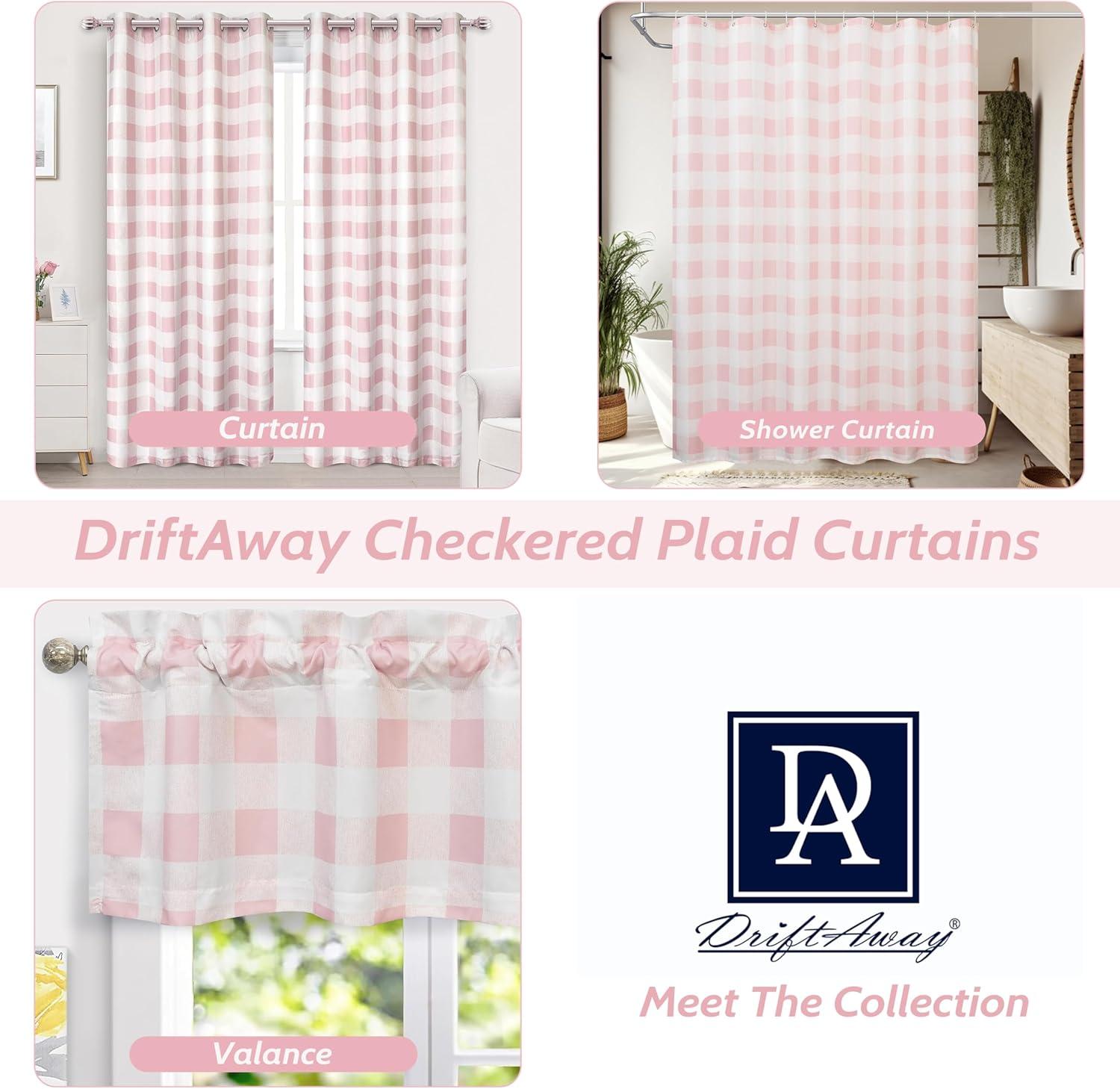 DriftAway Buffalo Checker Pattern Grommet Room Darkening Window Curtains Printed Plaid, 2 Panels, 52" x 84", Pink