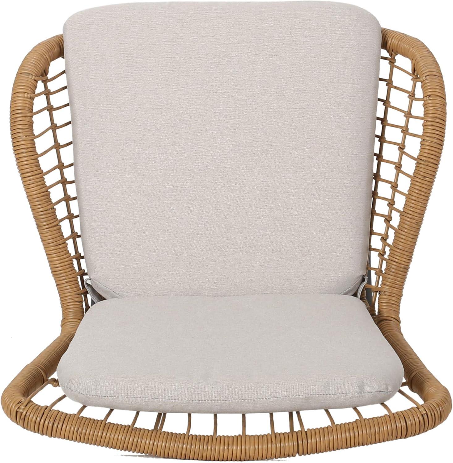 GDF Studio Malden Outdoor Wicker Club Chairs with Cushions, Set of 2, Iron, Beige, and Black