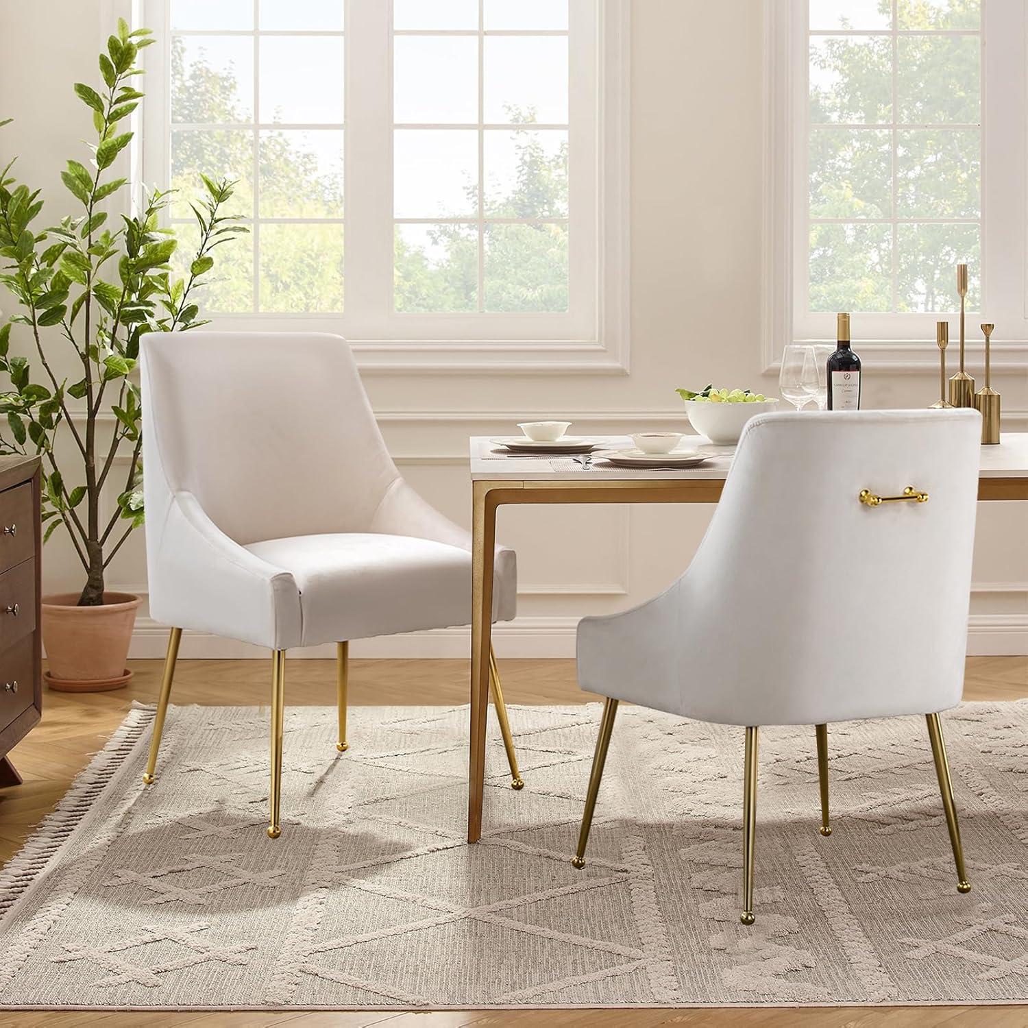 Home Beyond Velvet Upholstered Wing Back Parsons Chair with Golden Plated Legs, Accent Chairs with Contemporary Design for Living Room, Comfortable Armless Padded Chairs, Set of 2, VC-21B, Blue