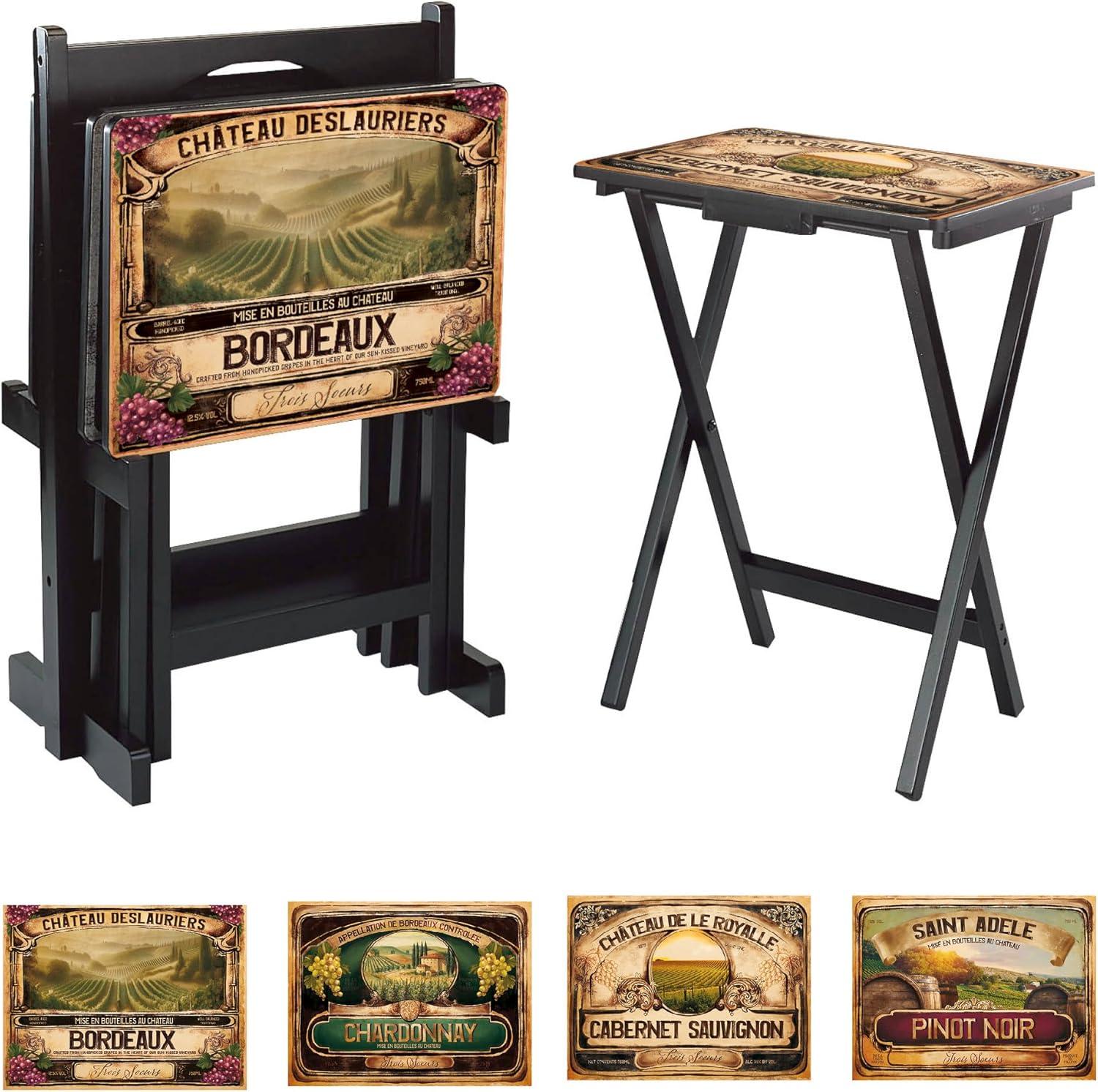 Wine Label Design Rectangular Folding TV Tray Set with Stand